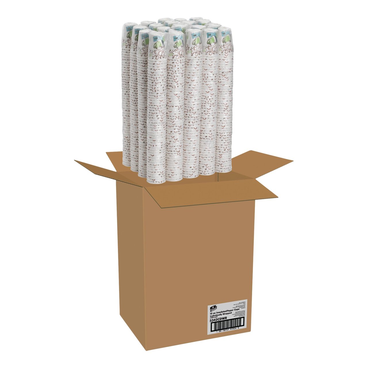 Dixie PerfecTouch 12 oz Individually Wrapped Insulated Hot Cups, Coffee Haze Design, 1,000 Count - Image 1