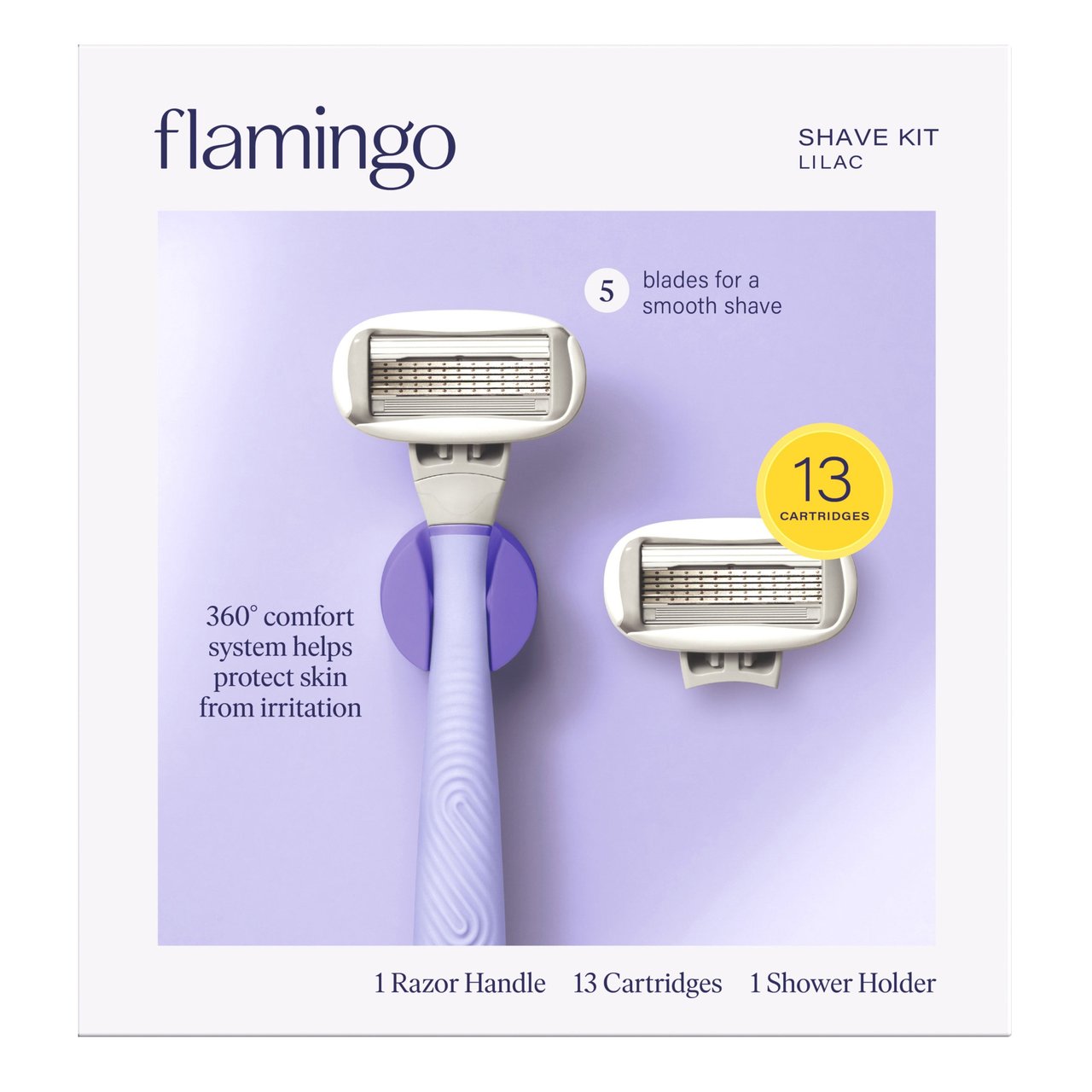 Flamingo Lilac Shave Kit, 1 Razor Handle + 13 Cartridges - Image 1