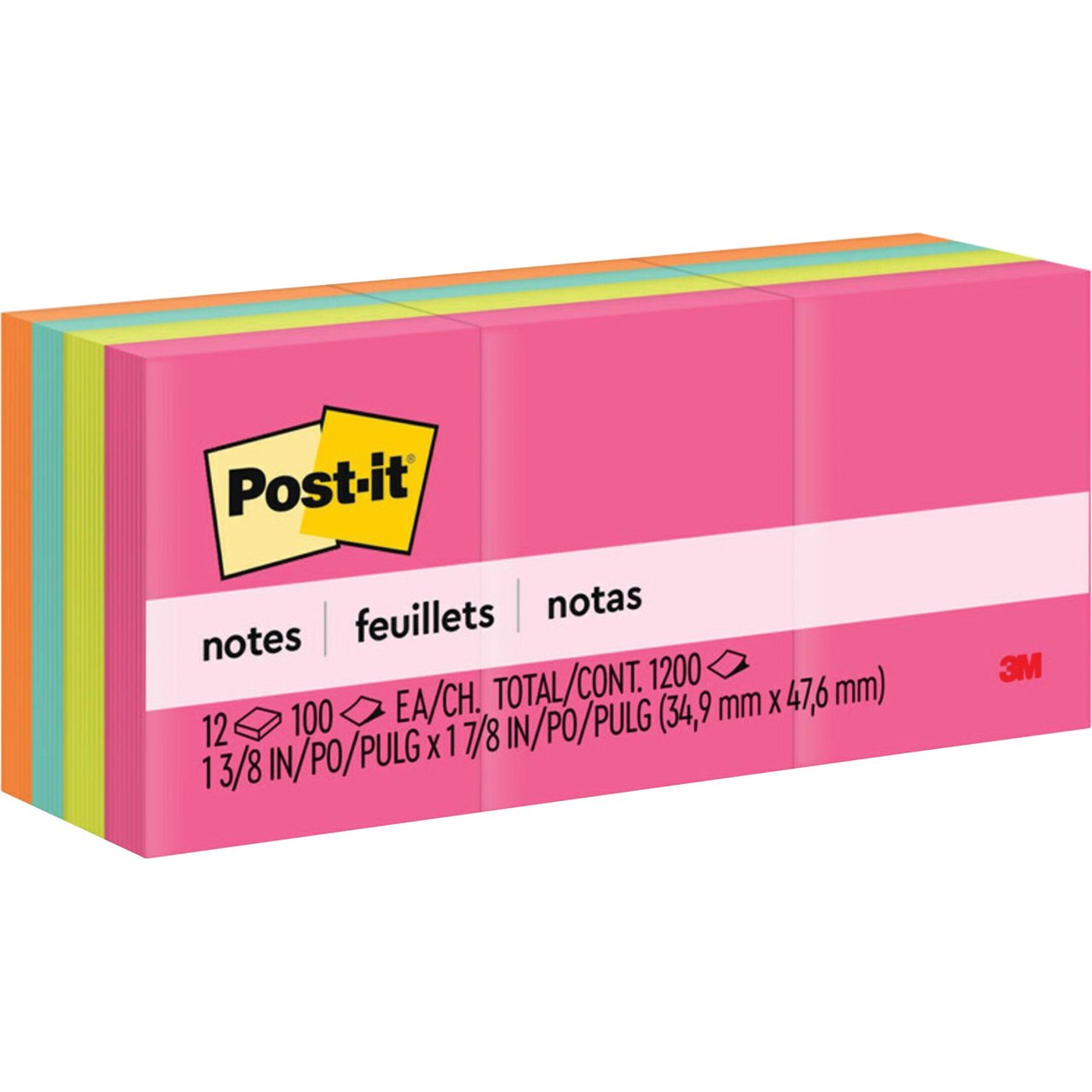 Post-it 1.5x2 Neon Notes MMM653AN 100 Sheet 12 Pack - Image 1