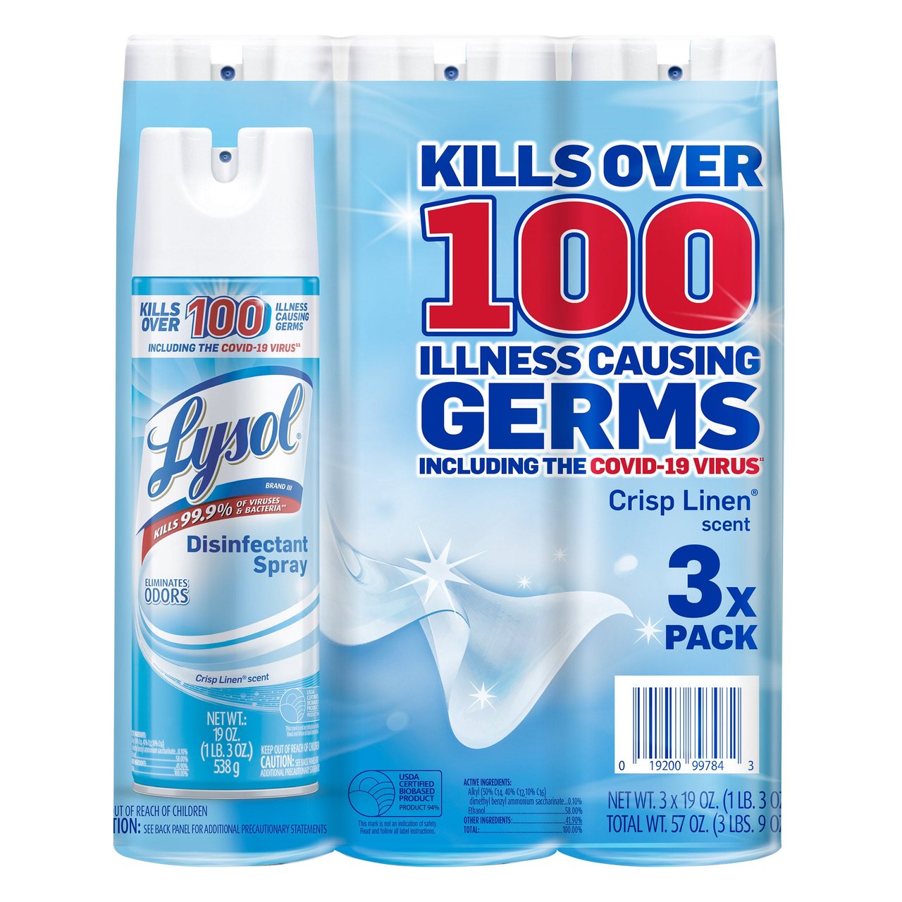 Lysol Disinfecting Spray, Crisp Linen, 3/19 Ounce Cans - Image 1