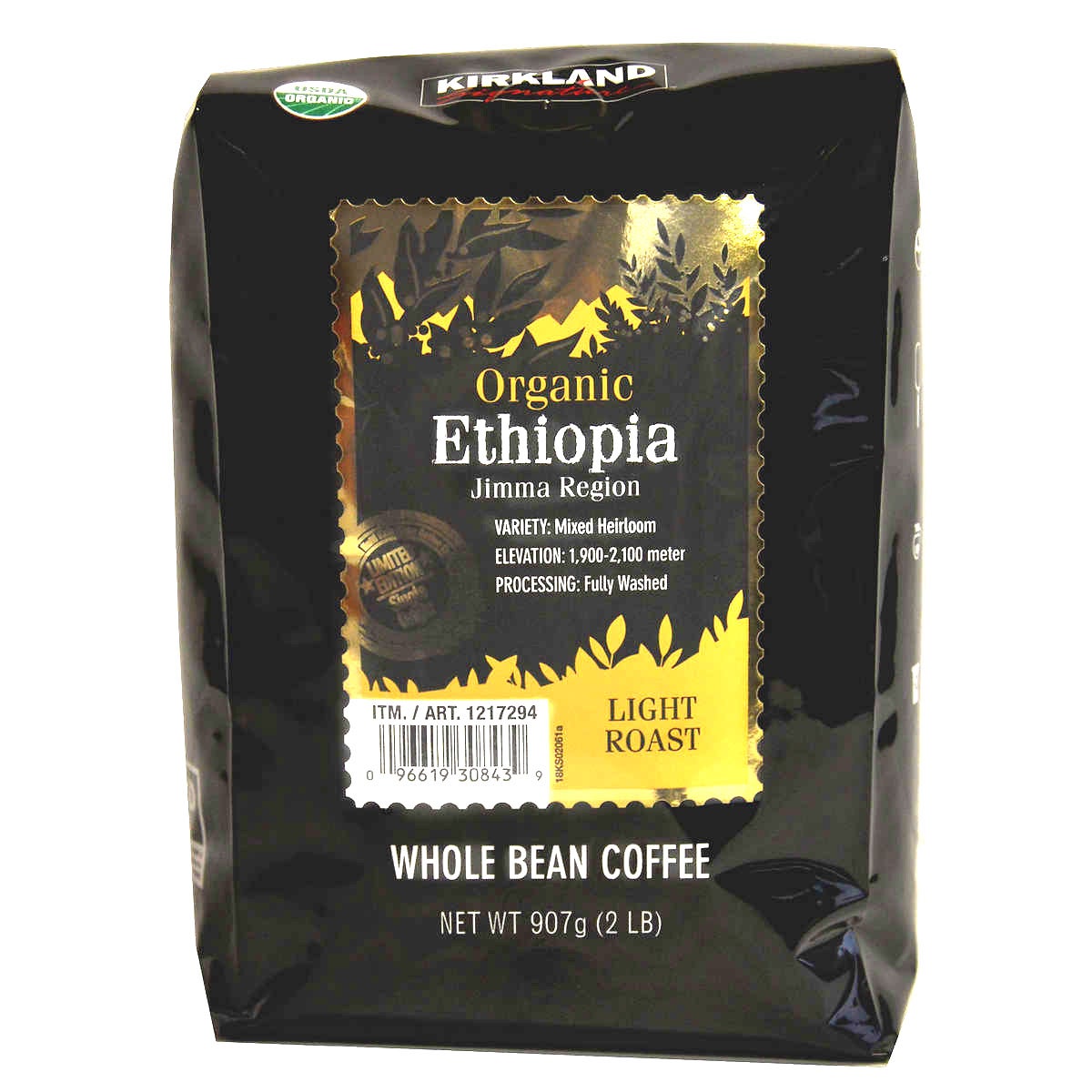 Kirkland Signature Organic Ethiopia Whole Bean Coffee, 2 lbs - Image 1