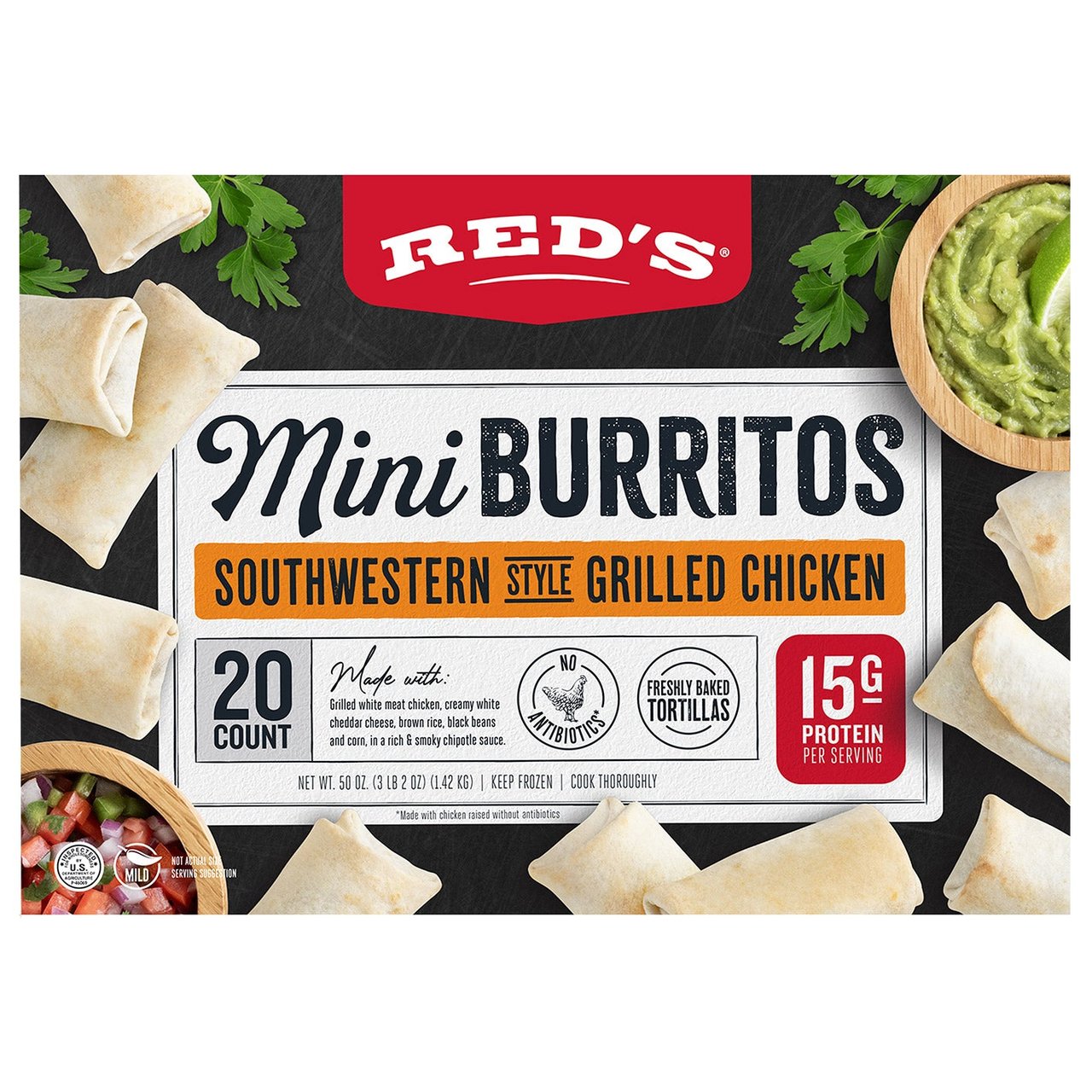 Red's Mini Chicken Burritos, Southwest Flavor, 20 Count Box - Image 1