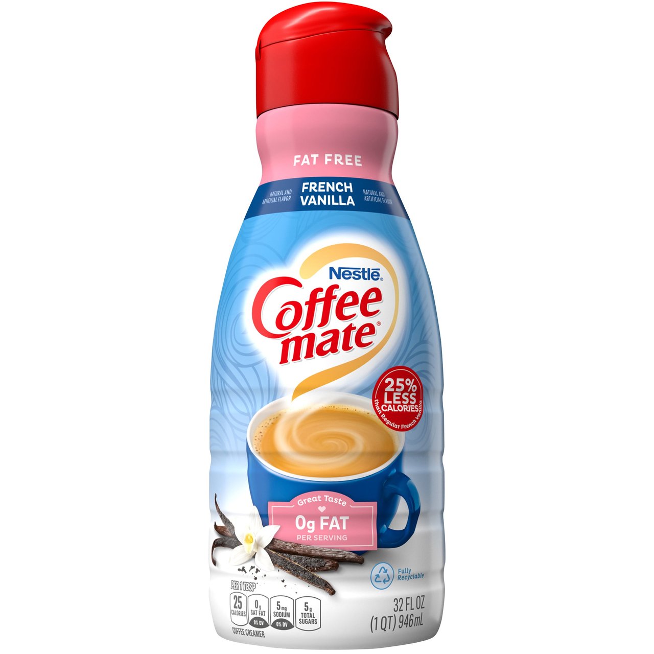Coffee-mate French Vanilla Fat Free Liquid Coffee Creamer, 32 fl oz - Image 1