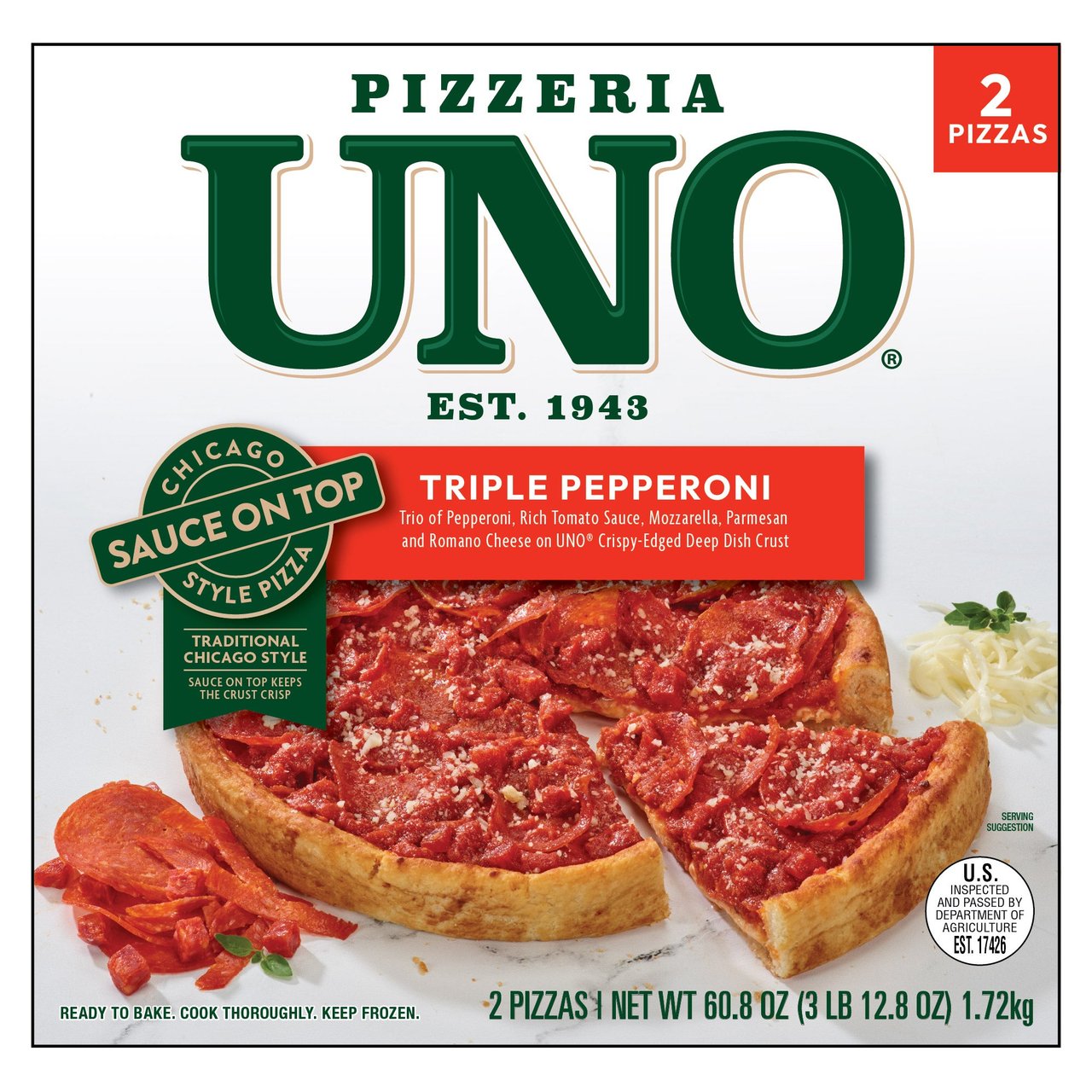 Uno Deep Dish Triple Pepperoni Pizza 2 Count Box - Image 1