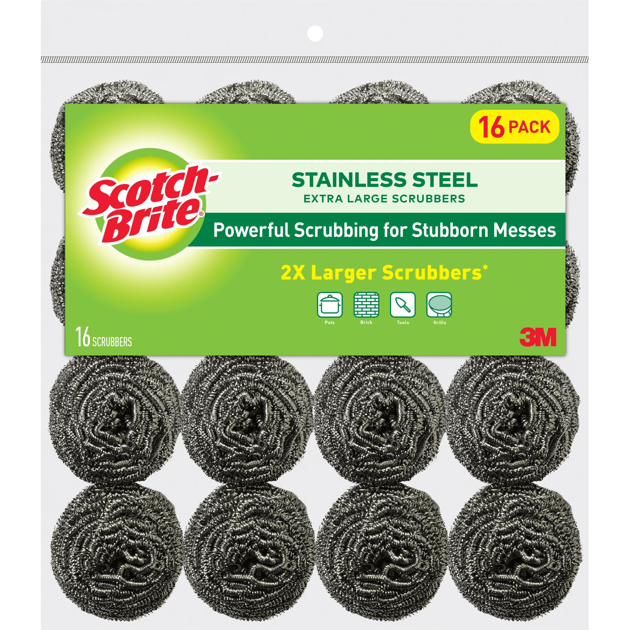 3M Scotch-Brite Stainless Steel Scrubbers, 16 Count - Image 1