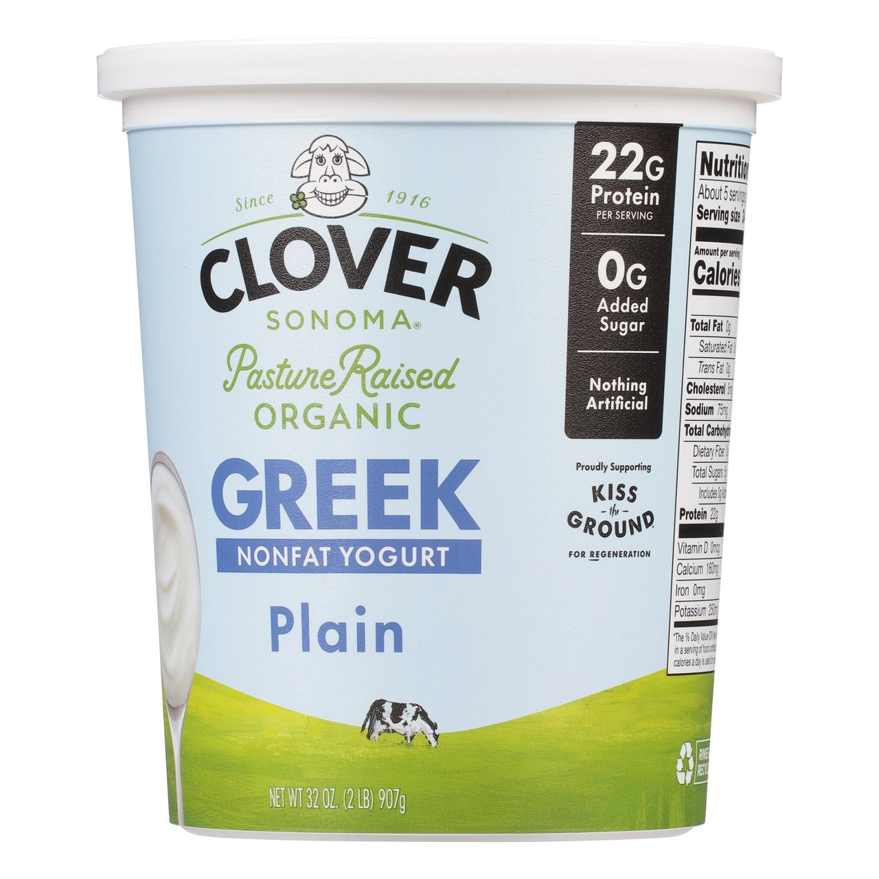 Organic Clover Nonfat Greek Yogurt 32 Ounces - Image 1