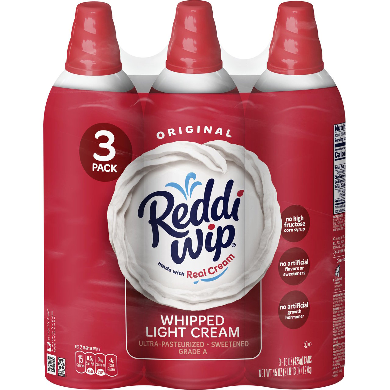 Reddi-wip Whipped Light Cream, Original, 15 oz, 3 ct - Image 1