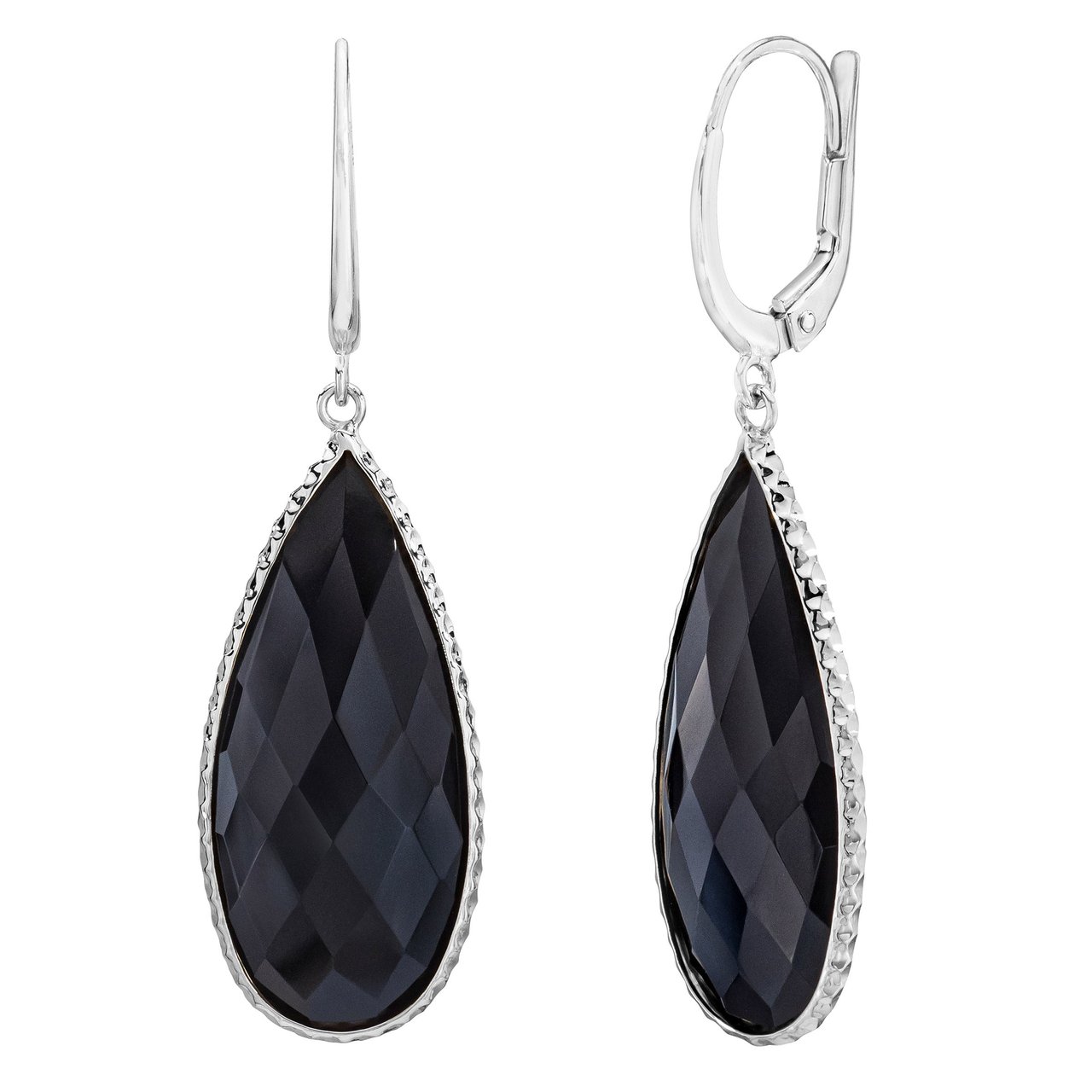 14kt White Gold Pear Shape Black Onyx Leverback Earrings - Image 1