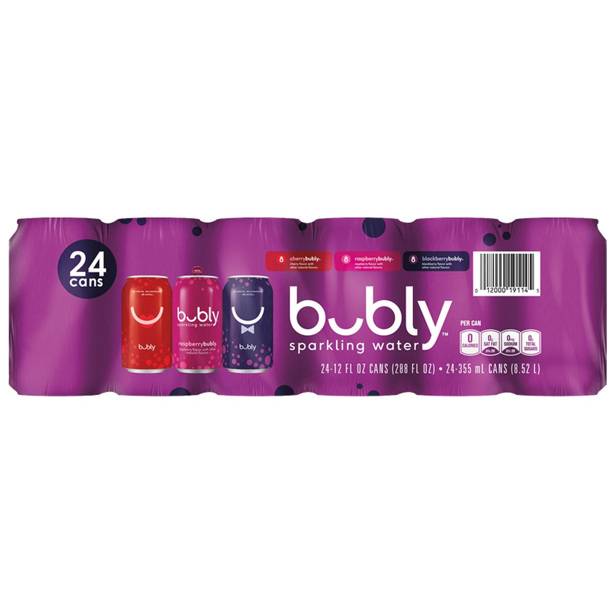 Bubly Blackberry/Lime/Cherry Sparkling Water, 24/12 oz Cans - Image 1