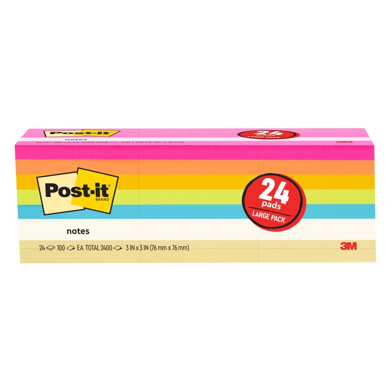 3M Post-it Notes 3" x 3" 24-Pack/2,400 Sheets and 4" x 6" 10-Pack/1,000 Sheets - Image 1