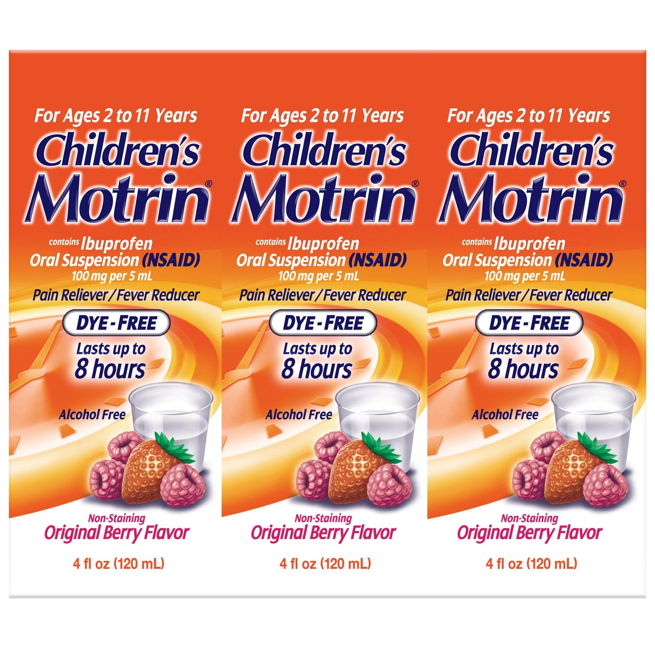 Children's Motrin Suspension Dye-Free Berry, 3x4 oz - Image 1