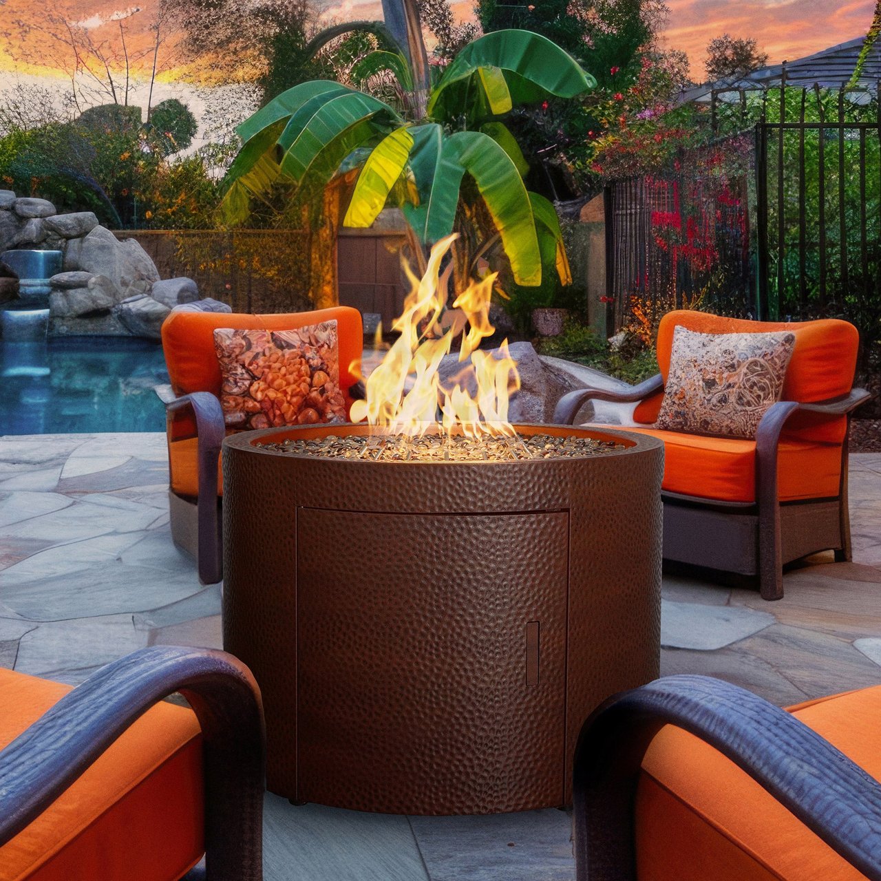 FlamePro Hammertone Finish Gas Fire Pit with Lid - Image 1