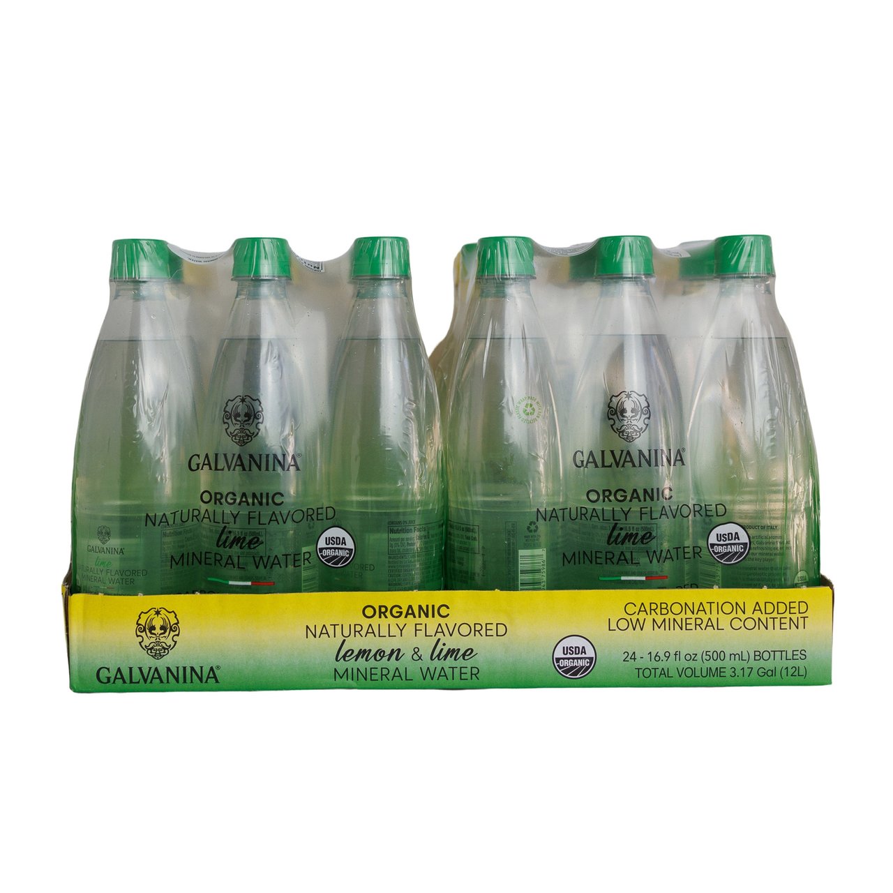 Galvanina Organic Lemon/Lime Sparkling Mineral Water, 24-Pack, 16.9 oz Each - Image 1