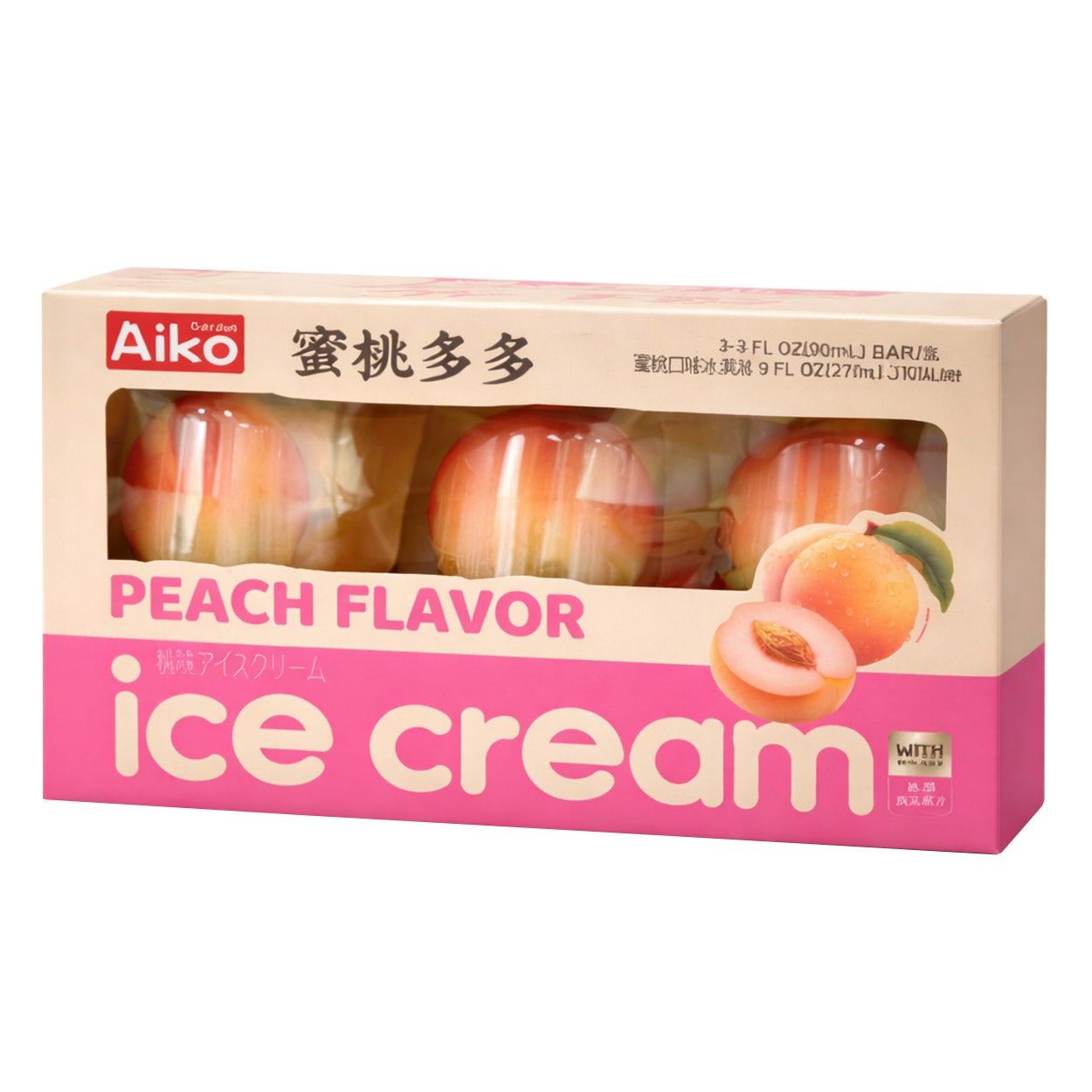 Aiko Garden Peach Flavor Ice Cream Bars, 3-Pack, 3 oz Each - Image 1