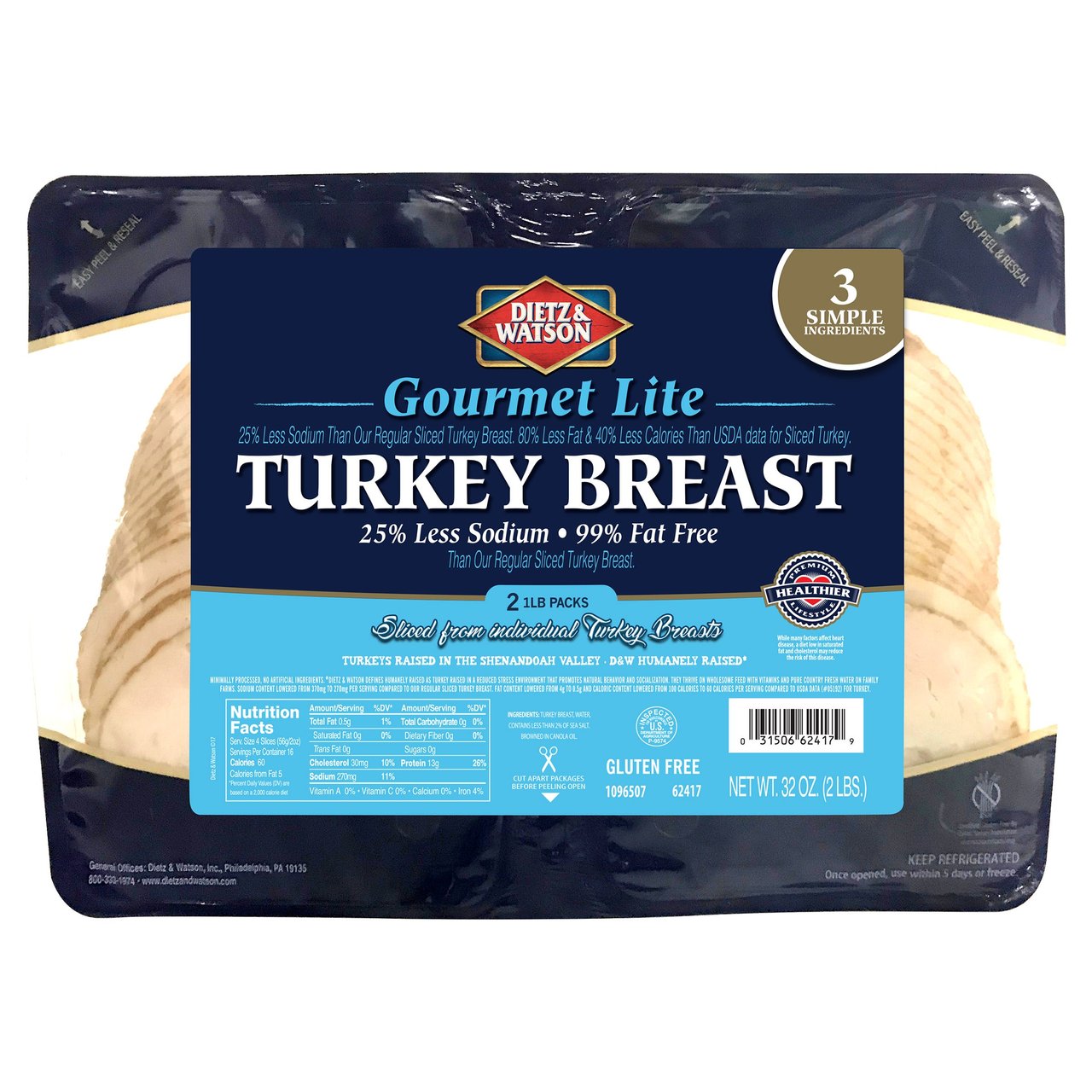 Dietz & Watson Gourmet Lite Turkey Breast, 32 oz (2 lbs)