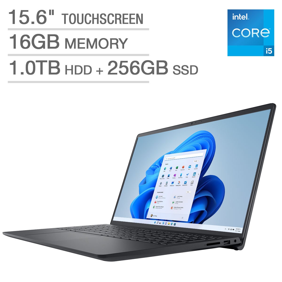Dell Inspiron 15 Touchscreen Laptop - Intel Core i5-1135G7, 16GB RAM, 1TB HDD + 256GB SSD (i3511-5075BLK-PUS) - Image 1