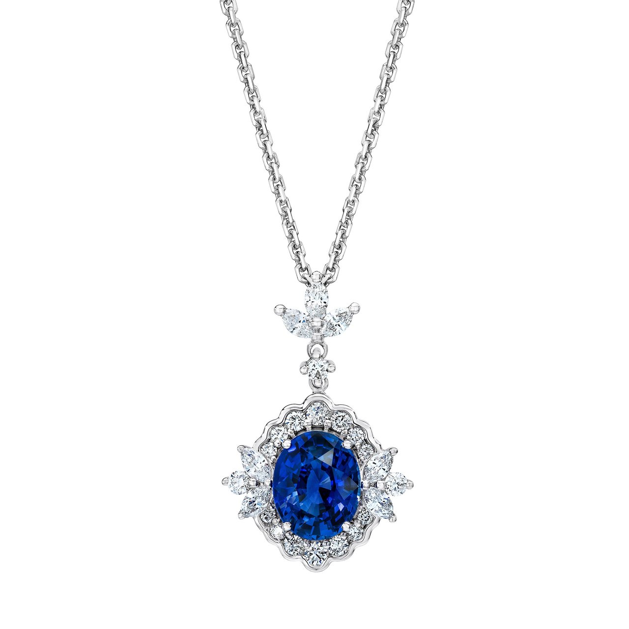 2.67 CTW Oval Cut Blue Sapphire & 0.71 CTW Diamond 18kt White Gold Pendant - Image 1