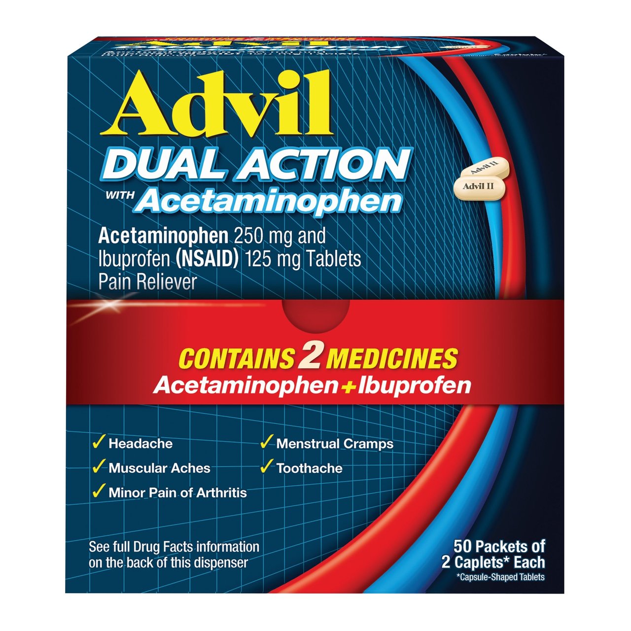 Advil Dual Action with Acetaminophen Dispenser Pack 50 CT - Image 1