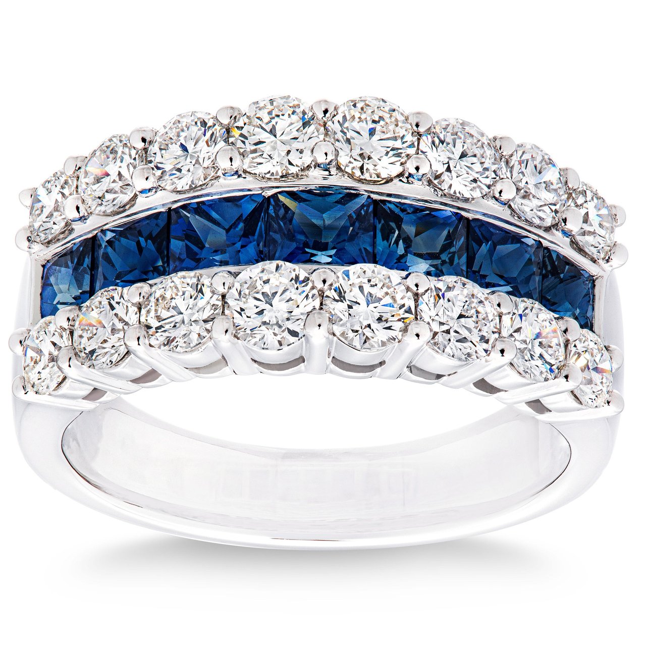 Platinum 1.56 CTW VS2/I Round Diamond and Blue Sapphire Ring, Size 7 - Image 1
