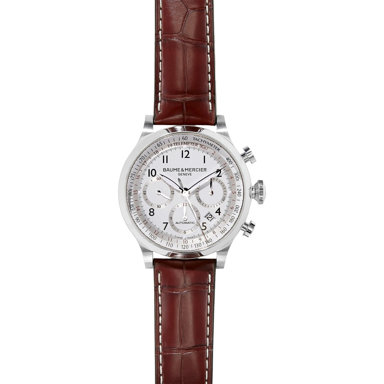 Baume & Mercier Men's Capeland Chronograph Automatic White Dial Brown Leather Strap Watch MOA10082 - Image 1