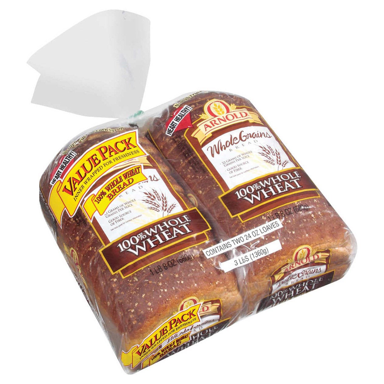 Arnold 100% Whole Wheat Bread, 2 x 24 oz
