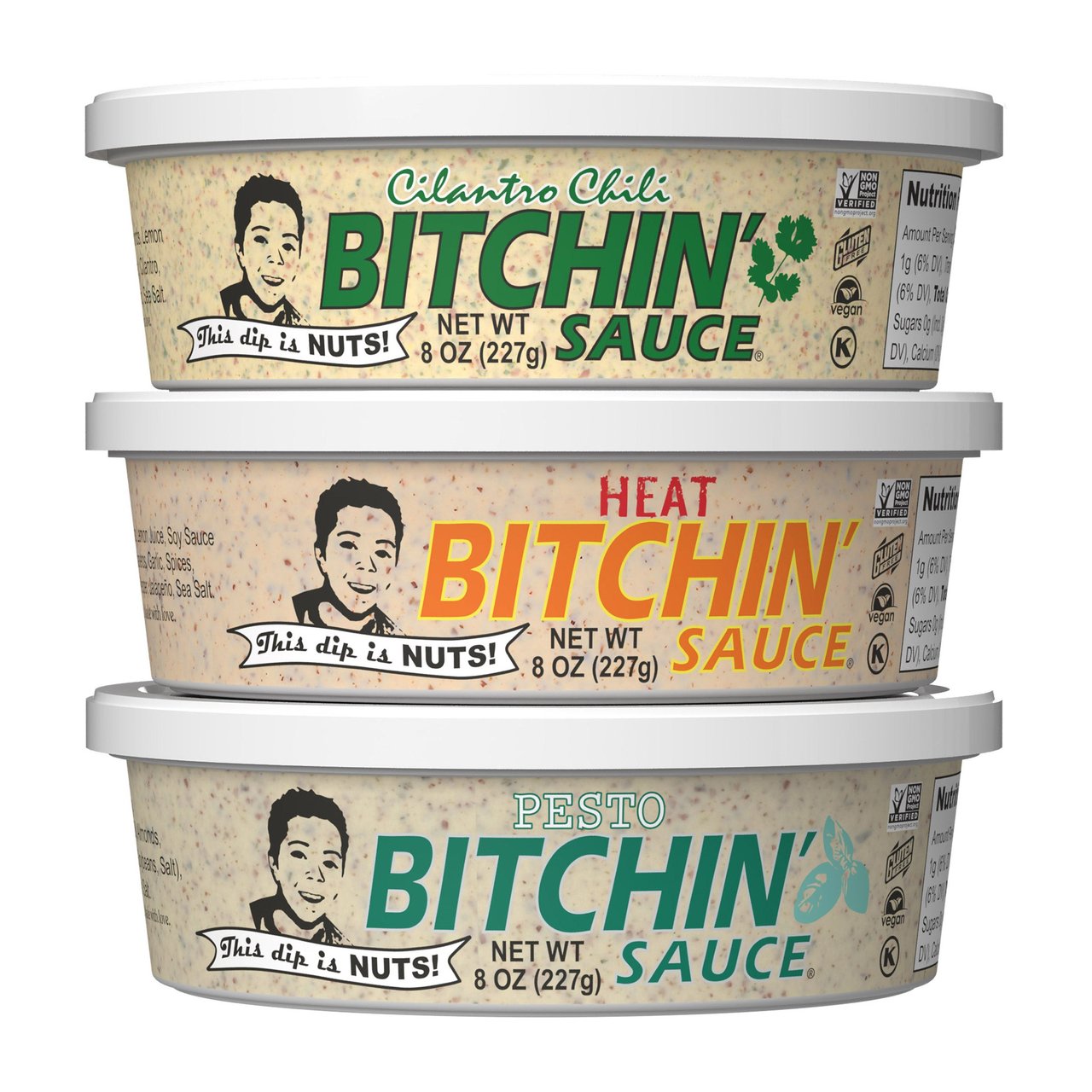 Bitchin' Sauce Variety 3-Pack (Cilantro Chili, Heat & Pesto) - Image 1