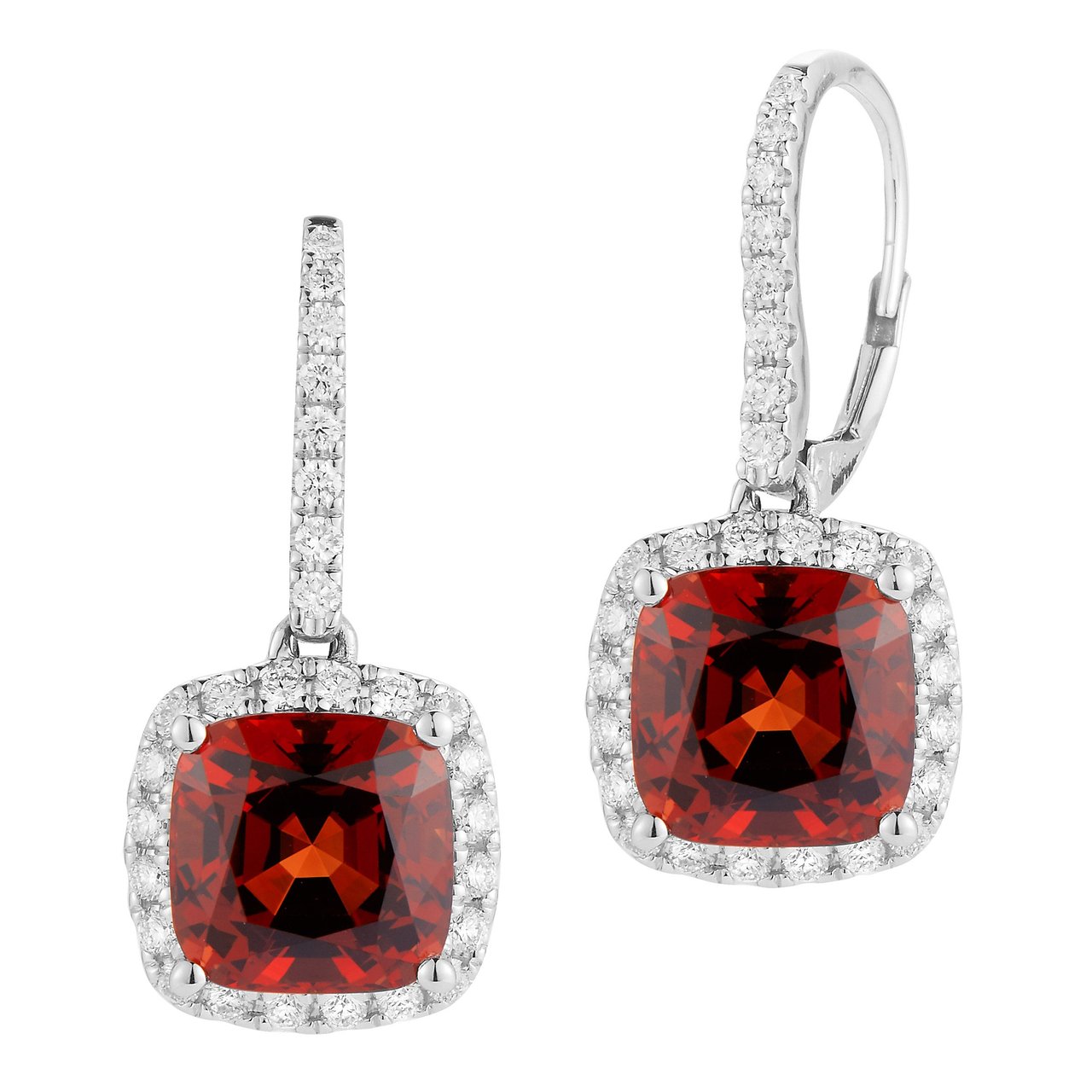 8.35 CTW Cushion Cut Spessartite Garnet & Diamond 0.64 CT Earrings in 18K White Gold - Image 1