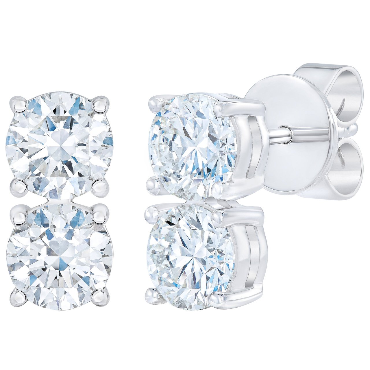 14kt White Gold VS2 I Color 2.00 CTW Round Brilliant Diamond Two-Stone Stud Earrings - Image 1