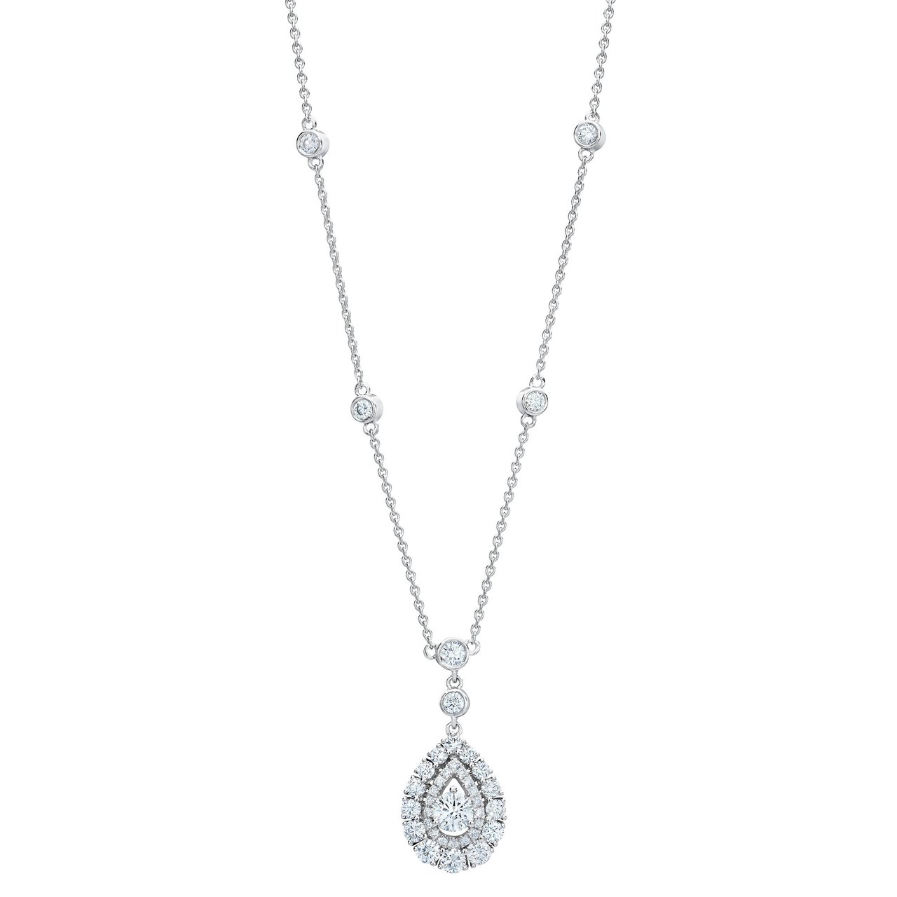14kt White Gold VS2 I 1.30 ctw Round Diamond Teardrop Drop Necklace - Image 1