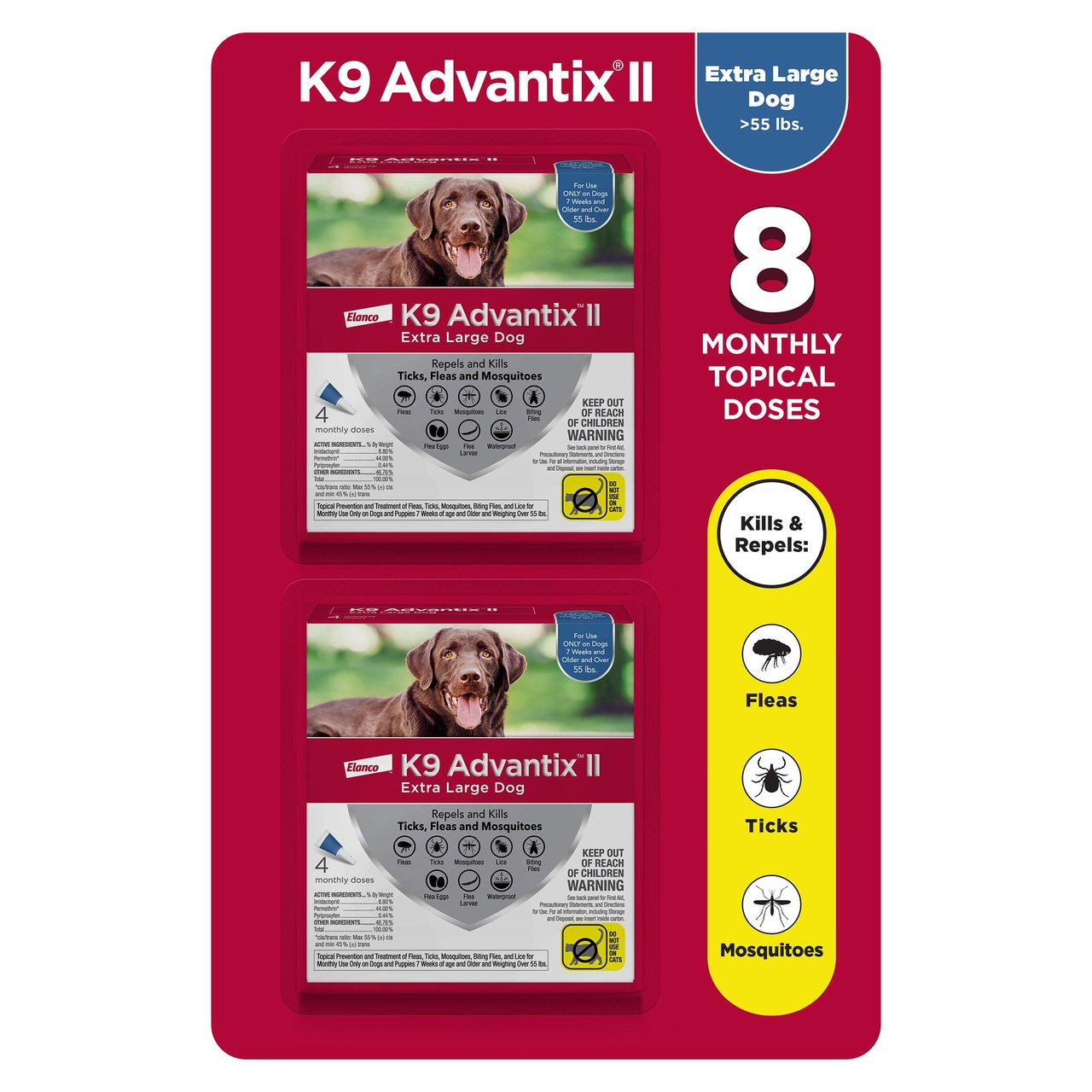 K9 Advantix II XL Dog Flea & Tick Treatment for Dogs Over 55 lbs, 8 Doses - Image 1