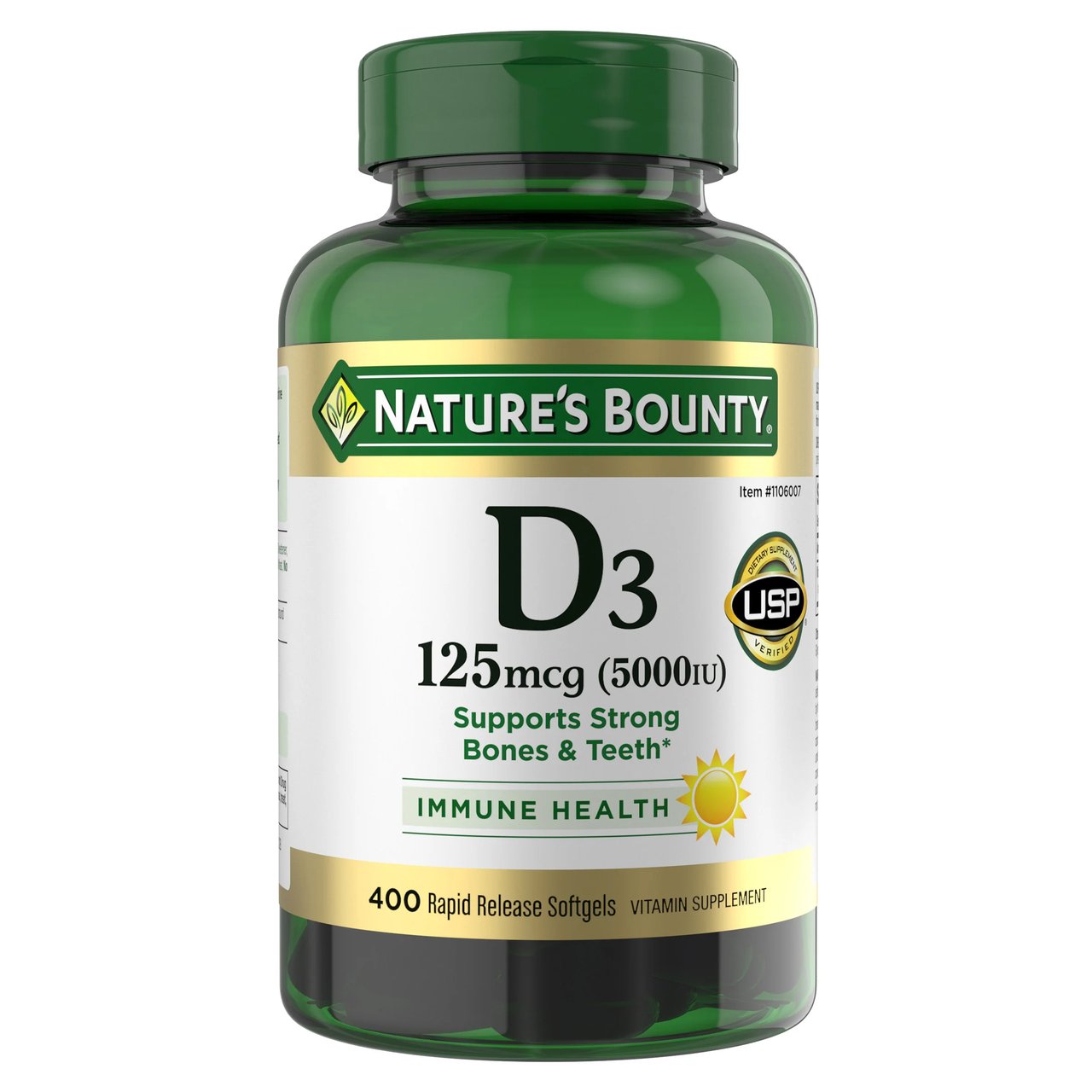 Nature's Bounty Vitamin D3 125 mcg, 400 Softgels - Image 1