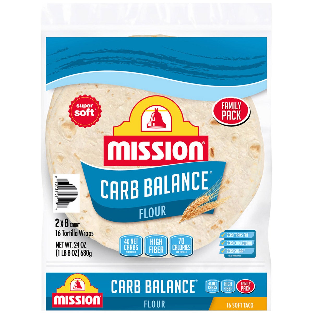 Mission Carb Balance 8" Flour Tortillas, 2 Pack of 8 Count - Image 1