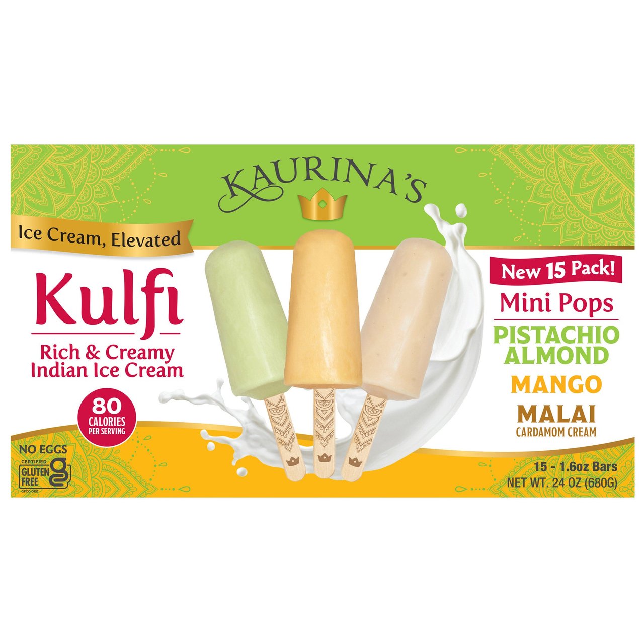 Kaurina's Kulfi Pistachio/Mango/Malai 15 Count 24 Ounces - Image 1