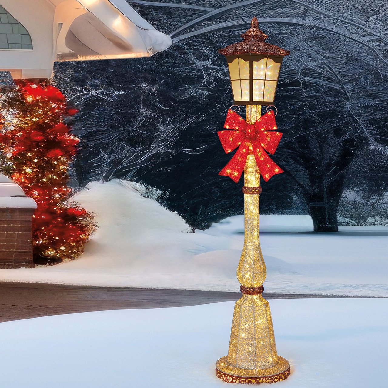 7' Holiday Lamp Post with LED Lights - Image 1