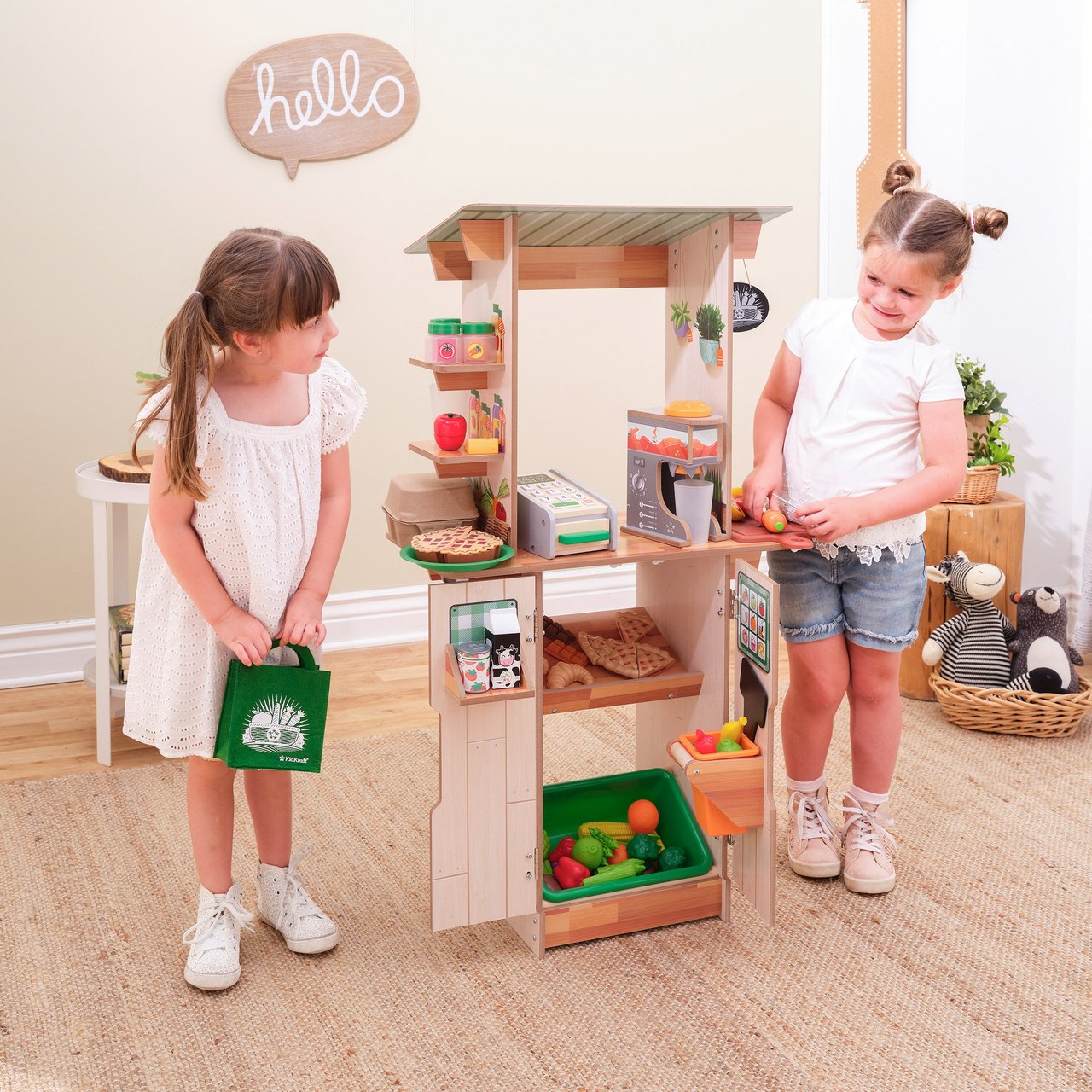 KidKraft Fresh Farm Wooden Market Stand with 96 Accessories - Image 1