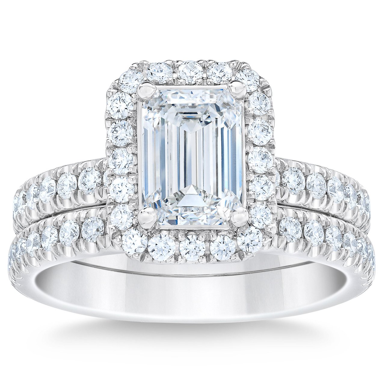 2.32 CTW Emerald Cut Platinum Wedding Set, 1.50 CT Center, VVS2 Clarity, H Color - Image 1