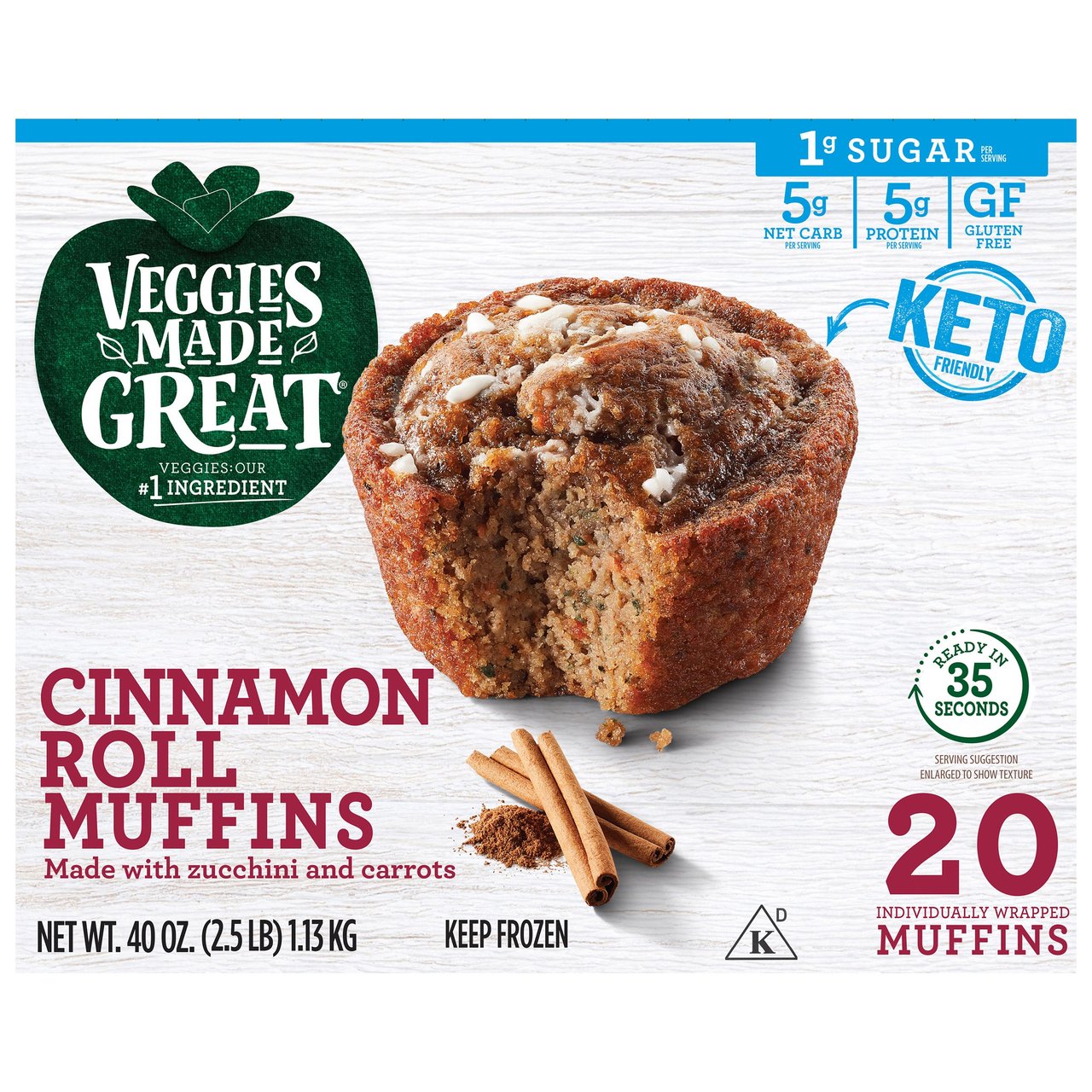 Veggies Made Great Keto Cinnamon Roll Muffins, 20 Count Box