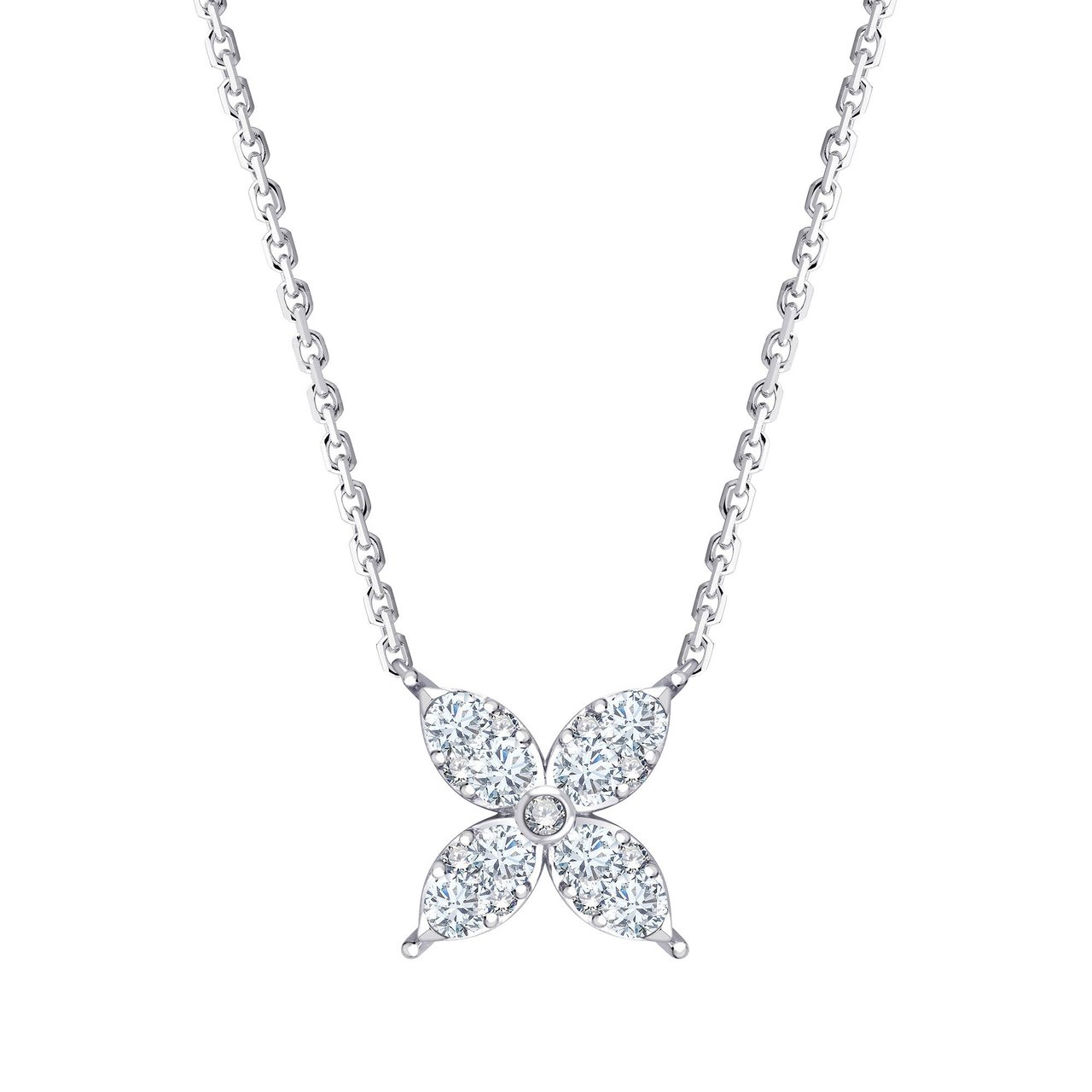 14kt White Gold VS2 I Color 0.50 CTW Round Diamond Flower Necklace - Image 1