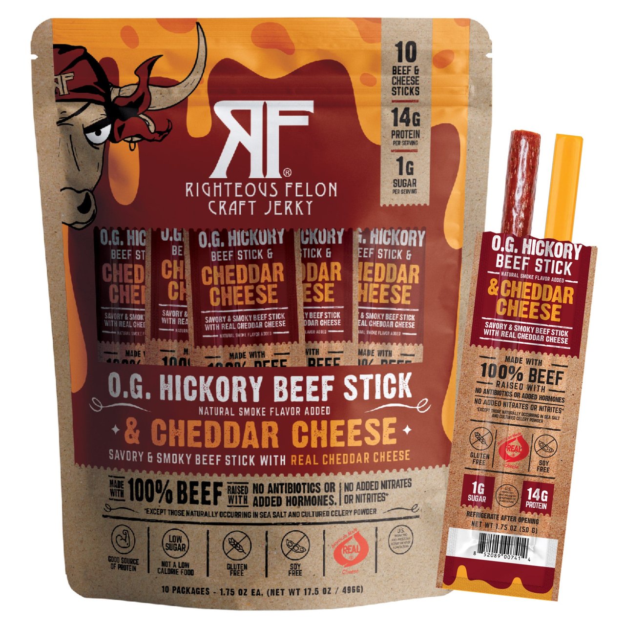 Righteous Felon Beef & Cheese Stick Caddy, 10-Pack (1.75 oz Each) - Image 1