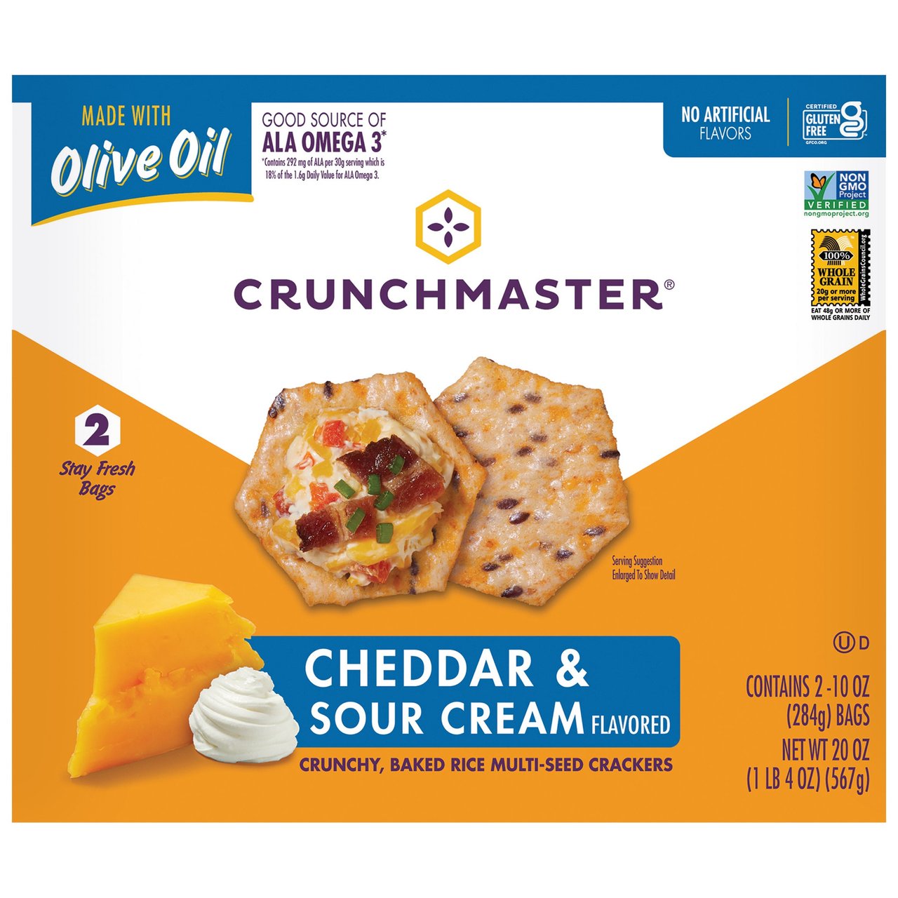 Crunchmaster Cheddar & Sour Cream Multi-Seed Crackers, 2 x 10 oz