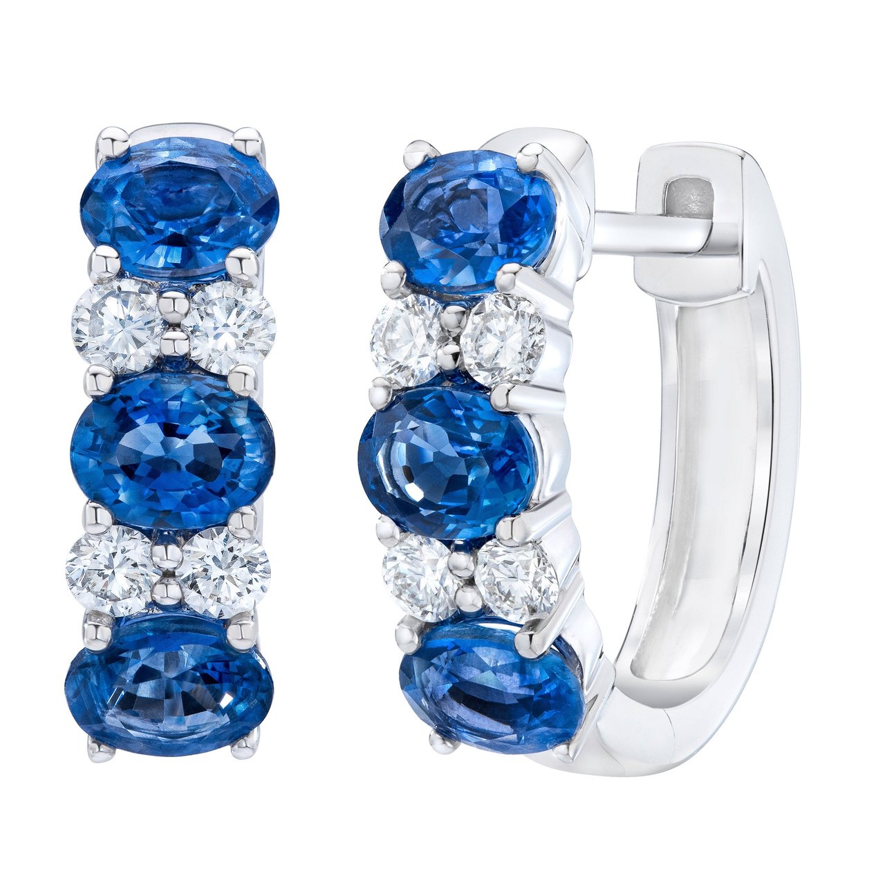 14kt White Gold VS2 I 0.23ctw Diamond & Blue Sapphire Hoop Earrings - Image 1