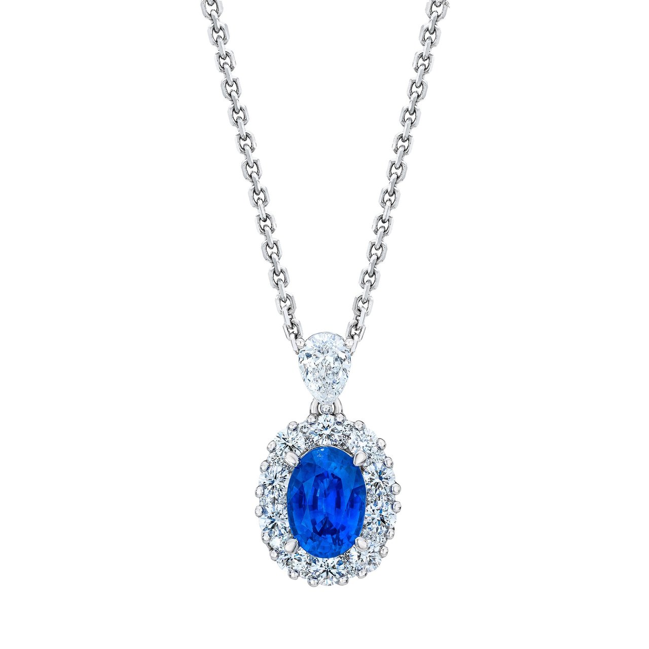 14kt White Gold 0.55ctw VS2 I Diamond & Blue Sapphire Necklace - Image 1