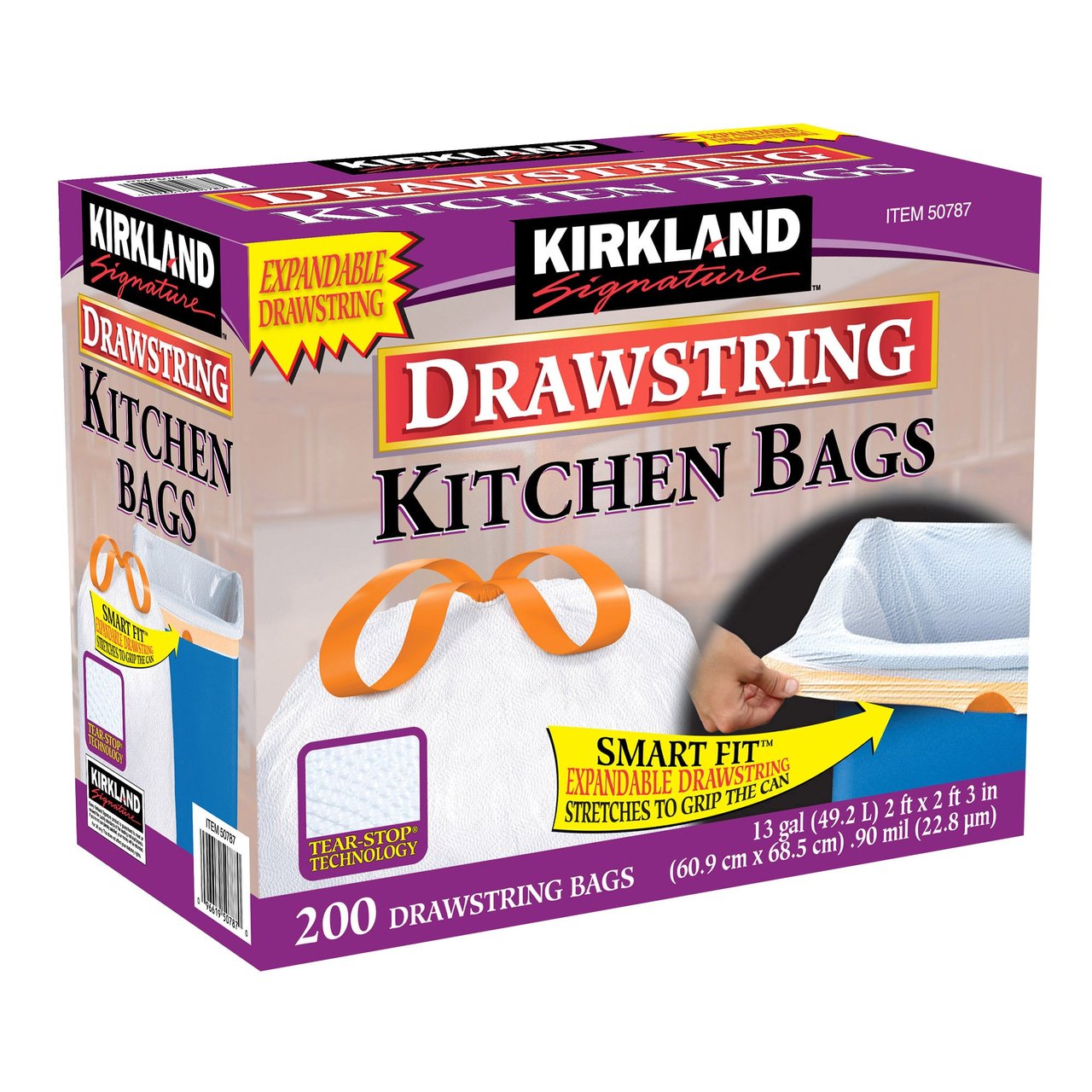 Kirkland Signature 13-Gallon Drawstring Kitchen Bags, 200 Count, 0.90 Mil