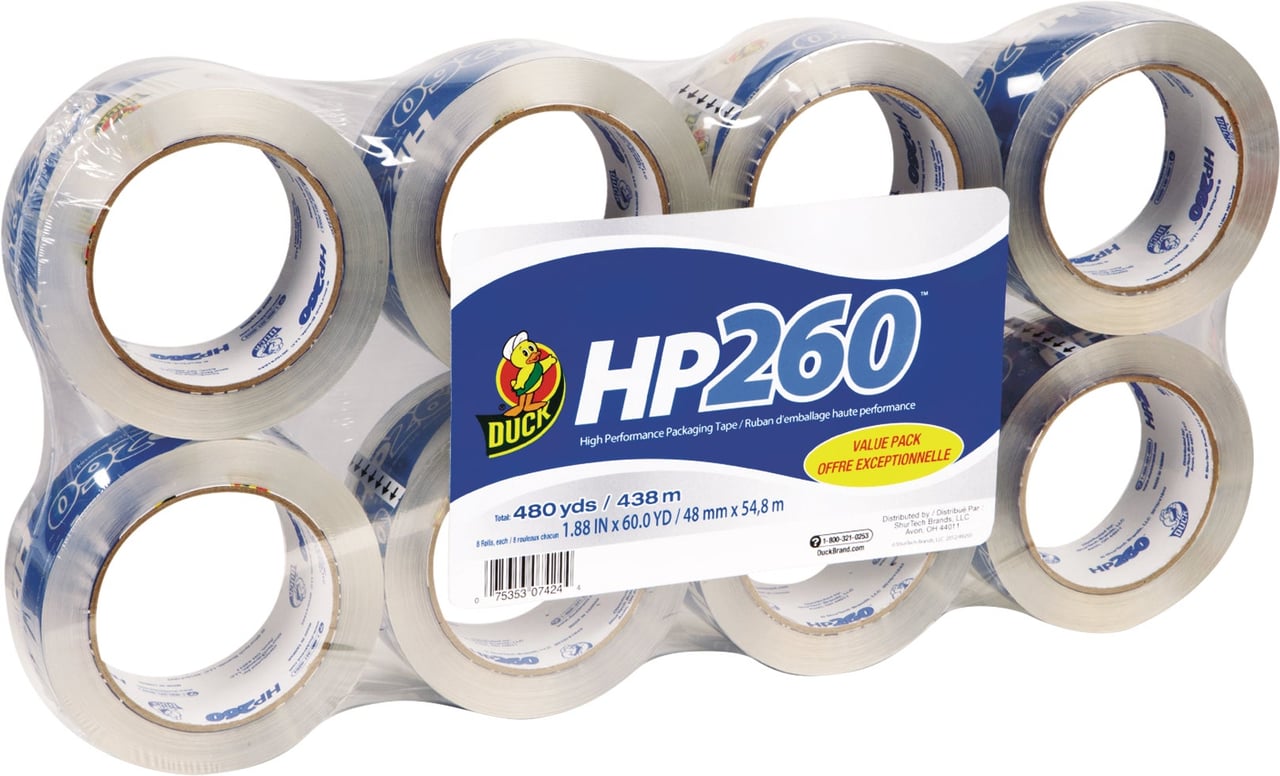 Duck Sealing Tape, 2" x 60 Yards, 8-Pack