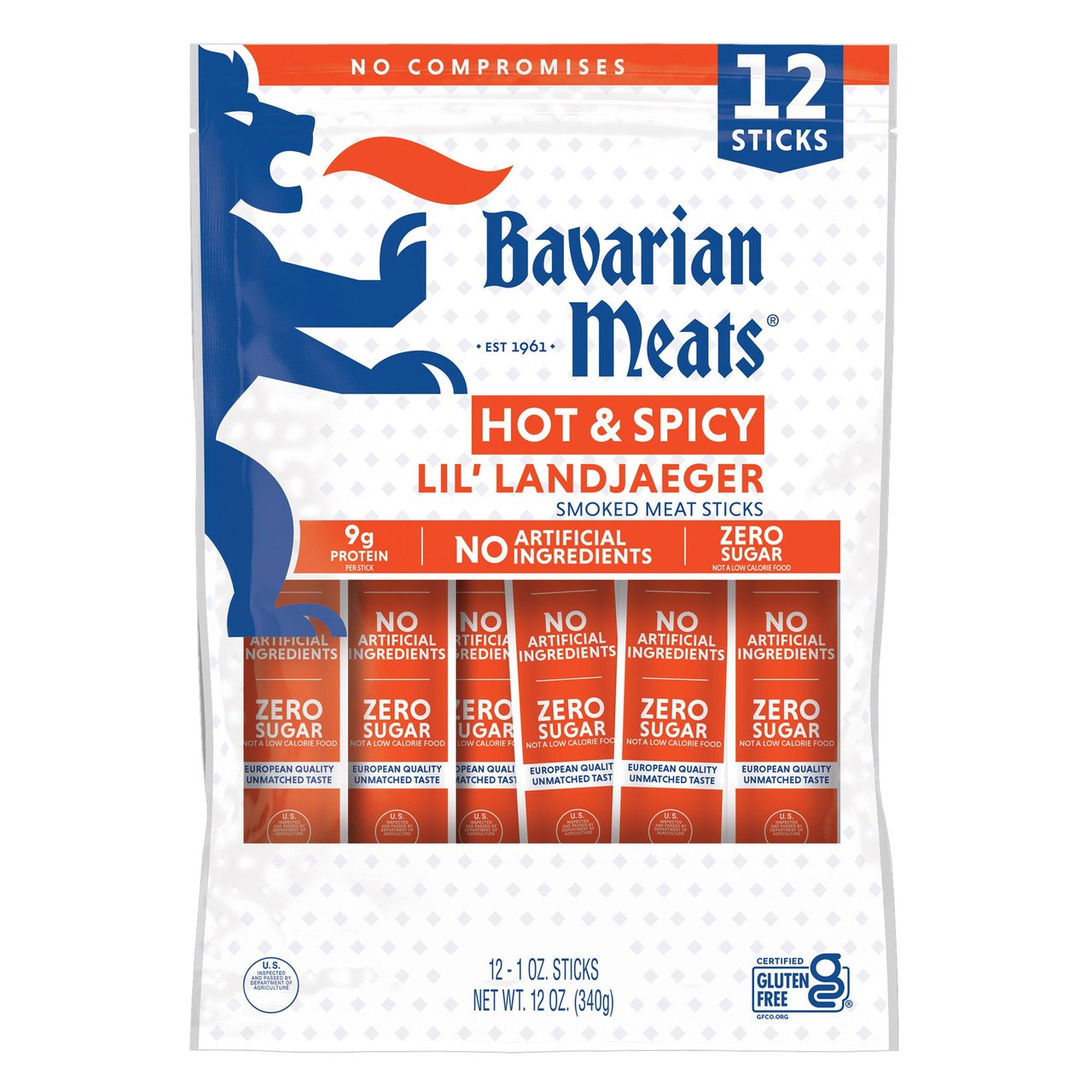 Bavarian Meats Lil' Landjaeger Hot & Spicy Sticks, 12 Count, 1 oz Each - Image 1