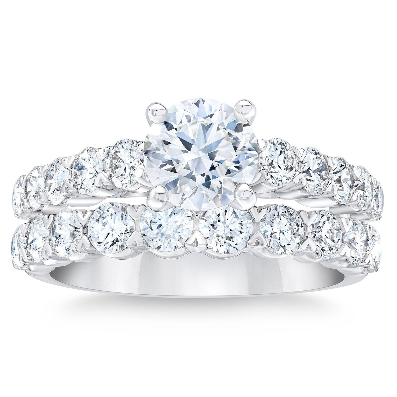 3.00 CTW Round Brilliant Diamond Platinum Wedding Set, 1.20 CT Center, VS2 Clarity, I Color - Image 1