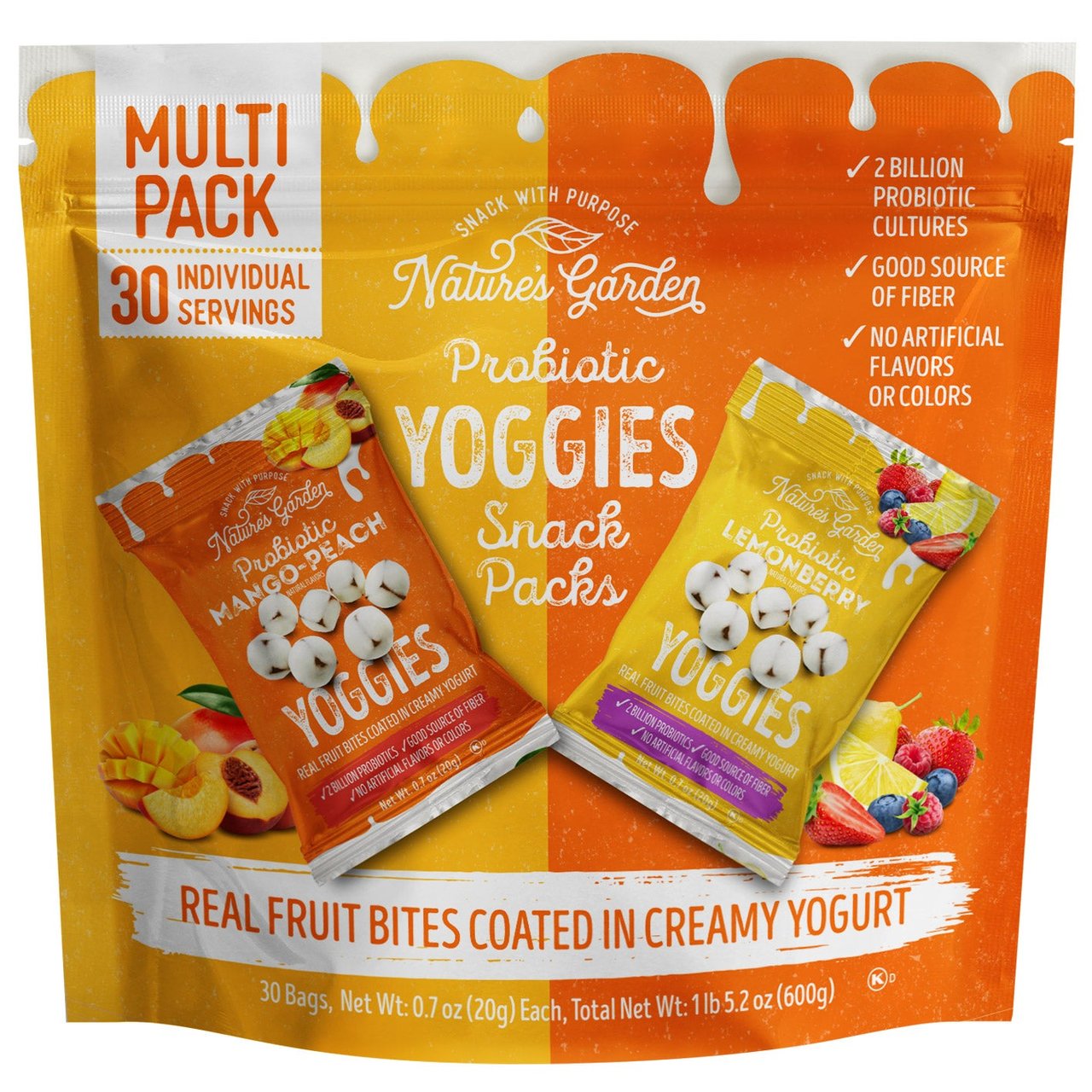 Nature's Garden Probiotic Yoggies Snack Packs, Variety Pack, 0.7 oz, 30 ct - Image 1