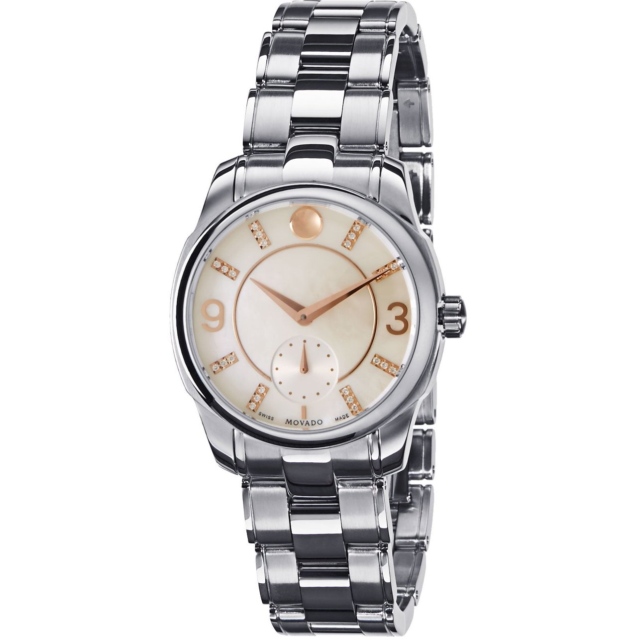 Movado LX Stainless Steel White Mother of Pearl Dial Ladies Watch