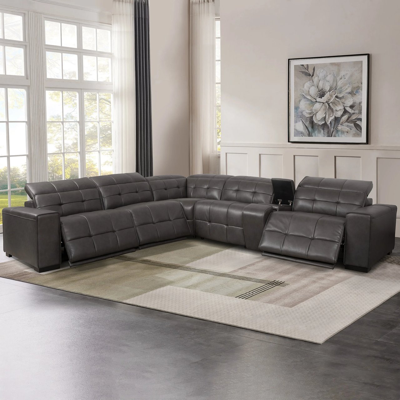 Ivy 6-Piece Leather Power Reclining Sectional with Power Headrests - Image 1