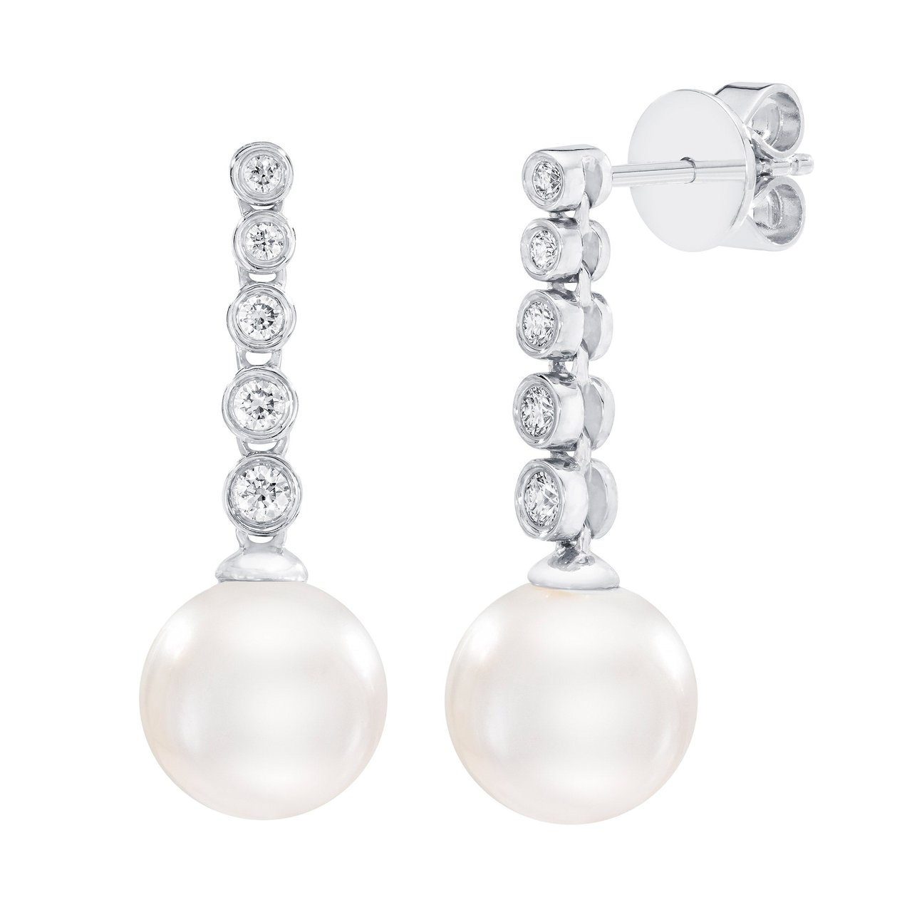 14kt Gold & Diamond Freshwater Cultured Pearl 8mm Dangle Earrings - Image 1